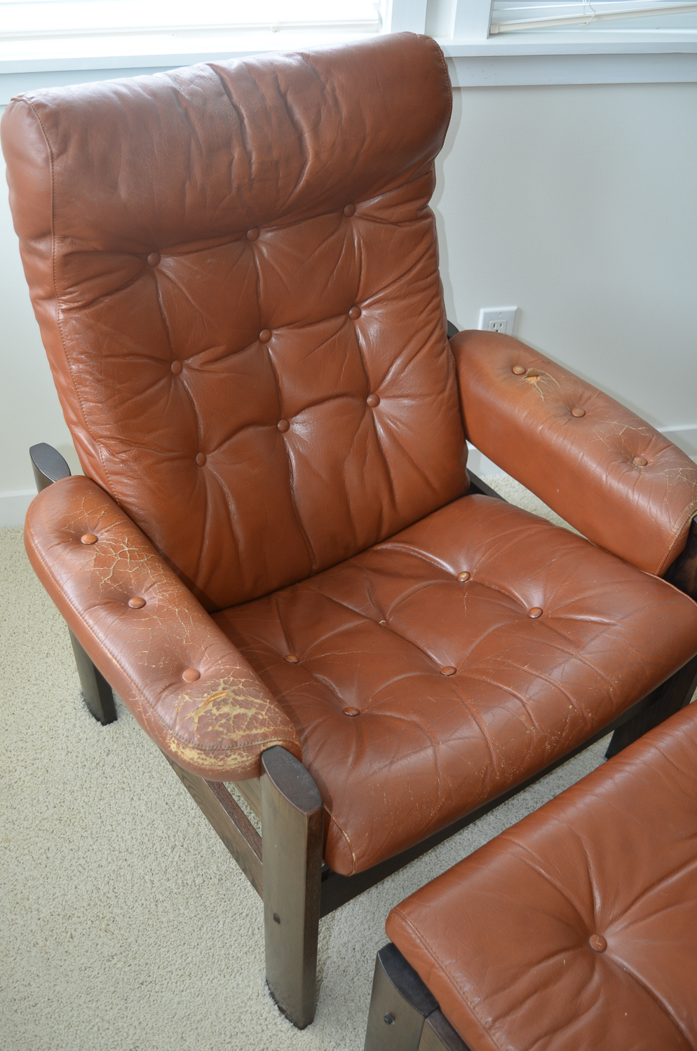 Danish Modern Leather Stressless Amigo Reclining Chair & Ottoman Grouping by Ekornes