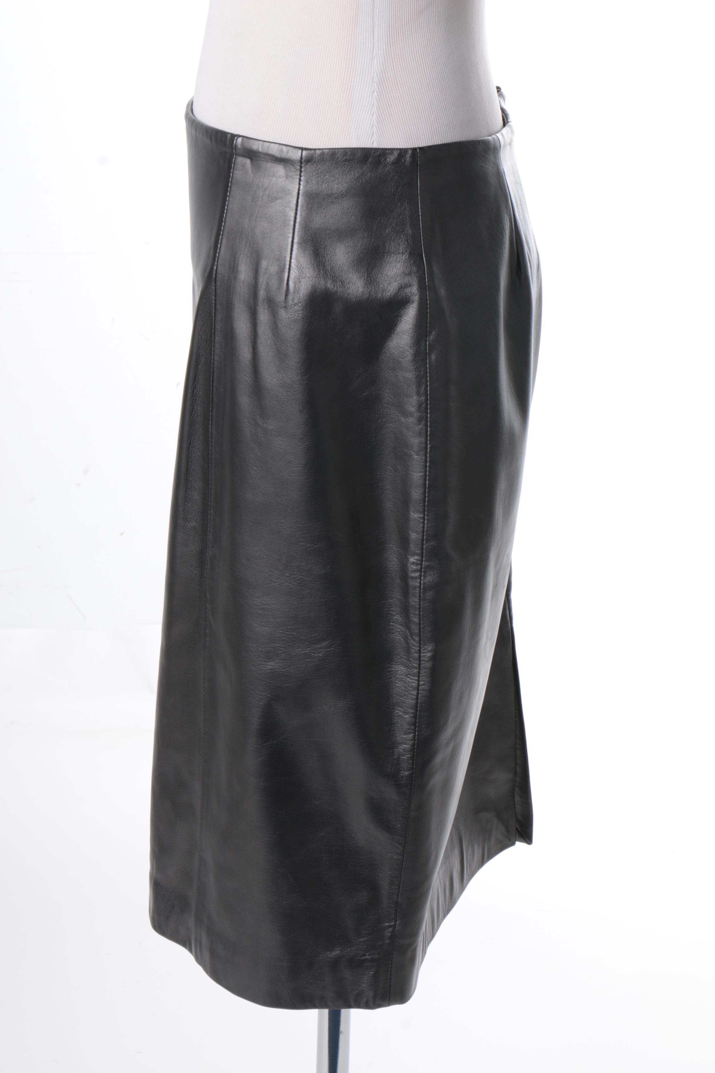 Calvin Klein Faux Leather Tunic Jacket with Lord & Taylor Leather Skirt