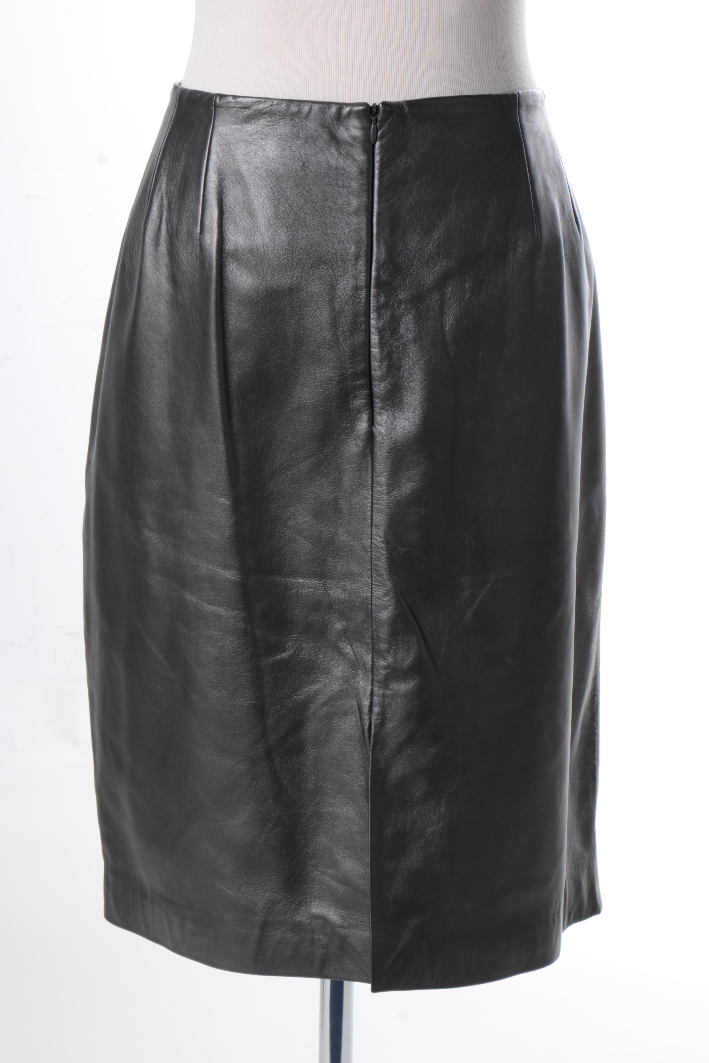 Calvin Klein Faux Leather Tunic Jacket with Lord & Taylor Leather Skirt
