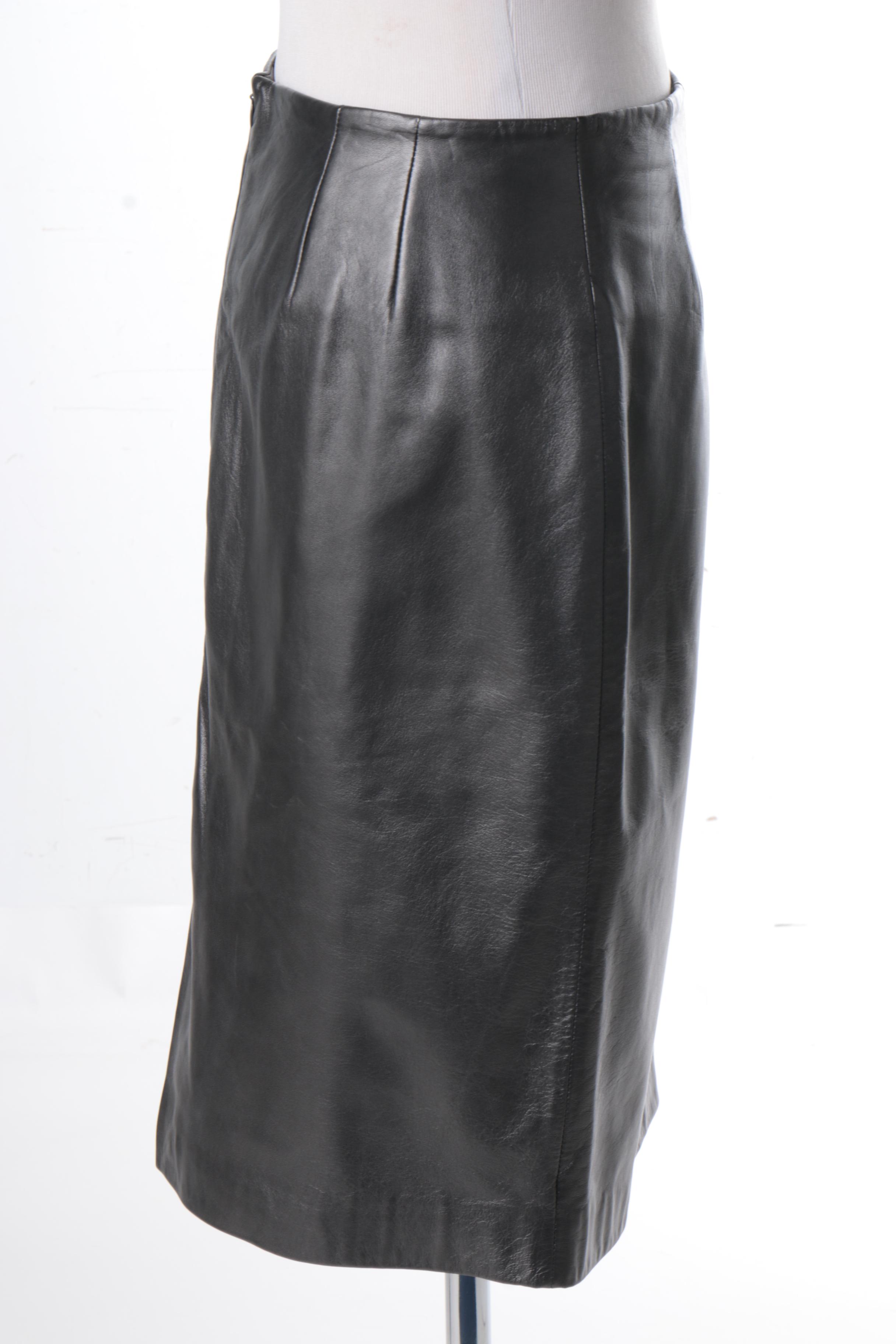 Calvin Klein Faux Leather Tunic Jacket with Lord & Taylor Leather Skirt