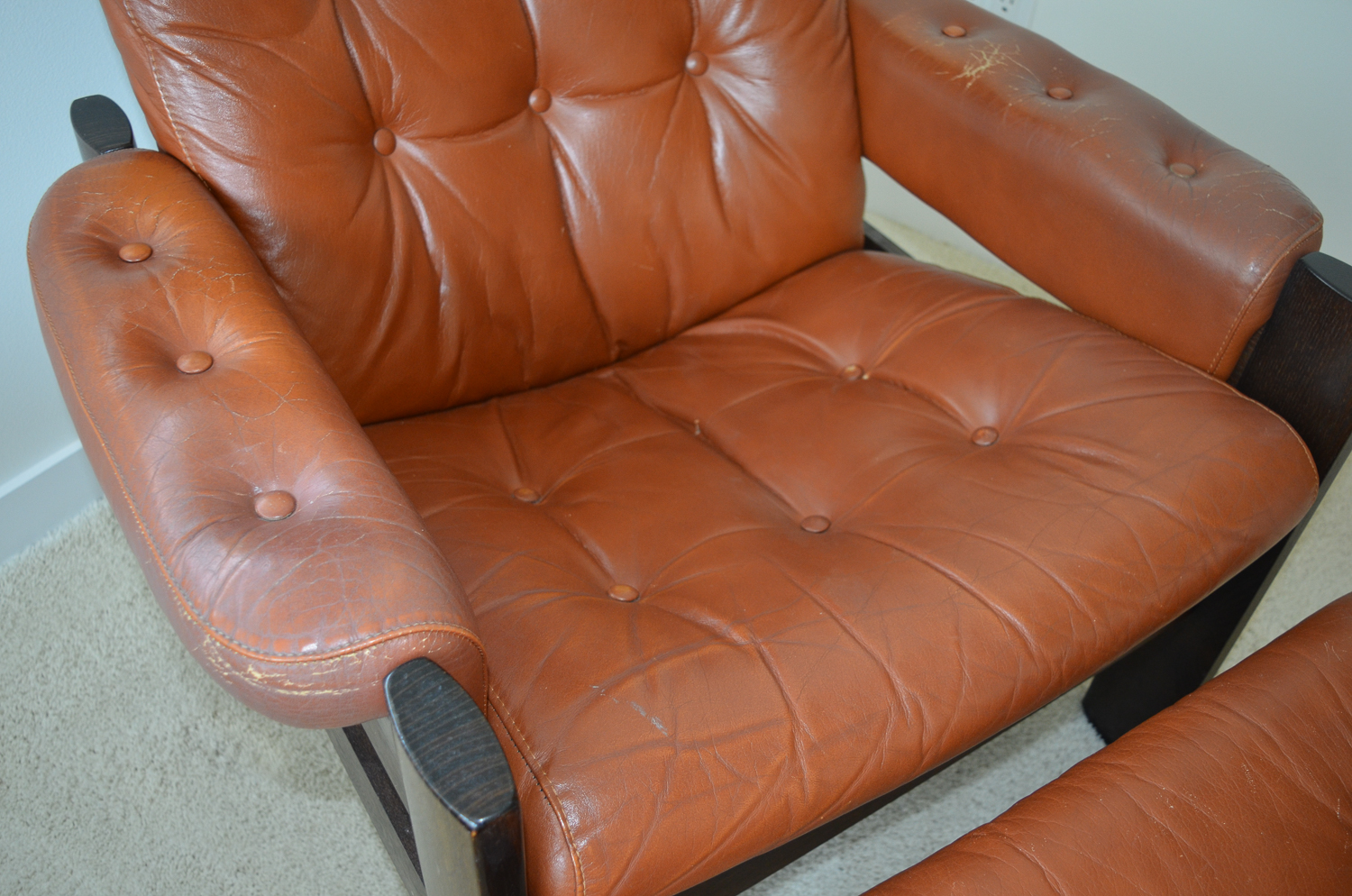 Danish Modern Leather Stressless Amigo Reclining Chair & Ottoman Grouping by Ekornes