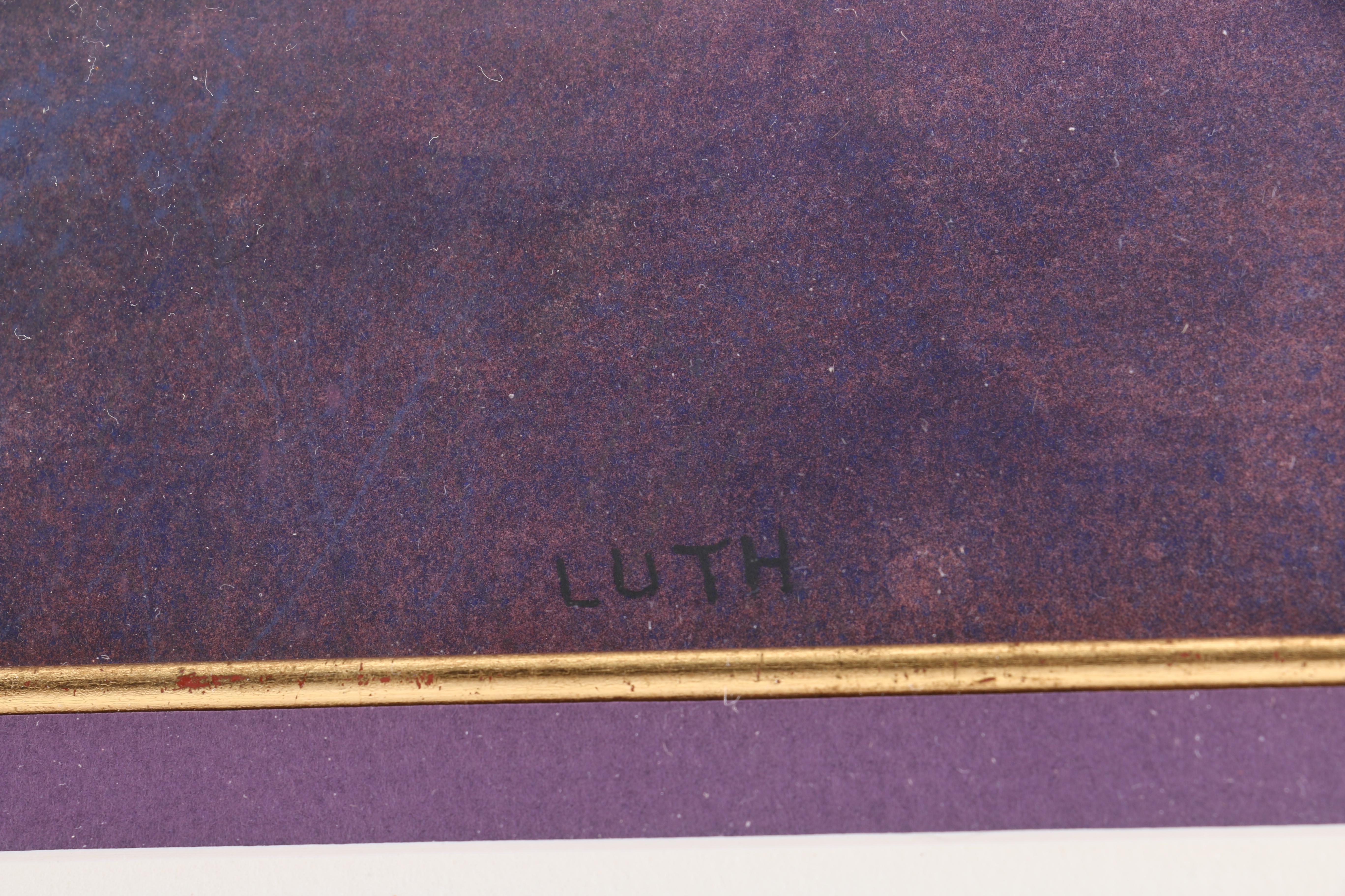 Luth Watercolor Landscape of Twilight Setting With Lighthouse and Deer