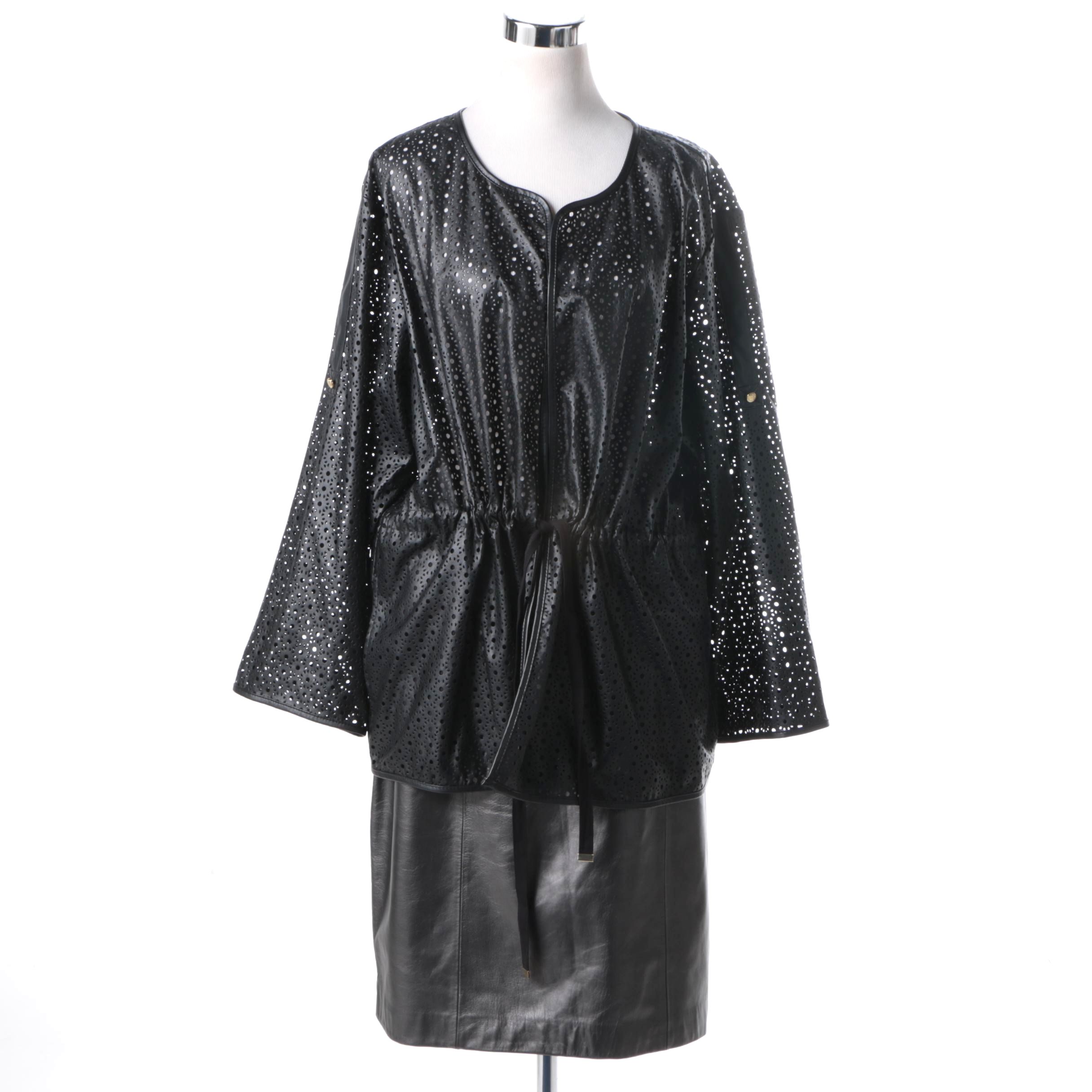 Calvin Klein Faux Leather Tunic Jacket with Lord & Taylor Leather Skirt