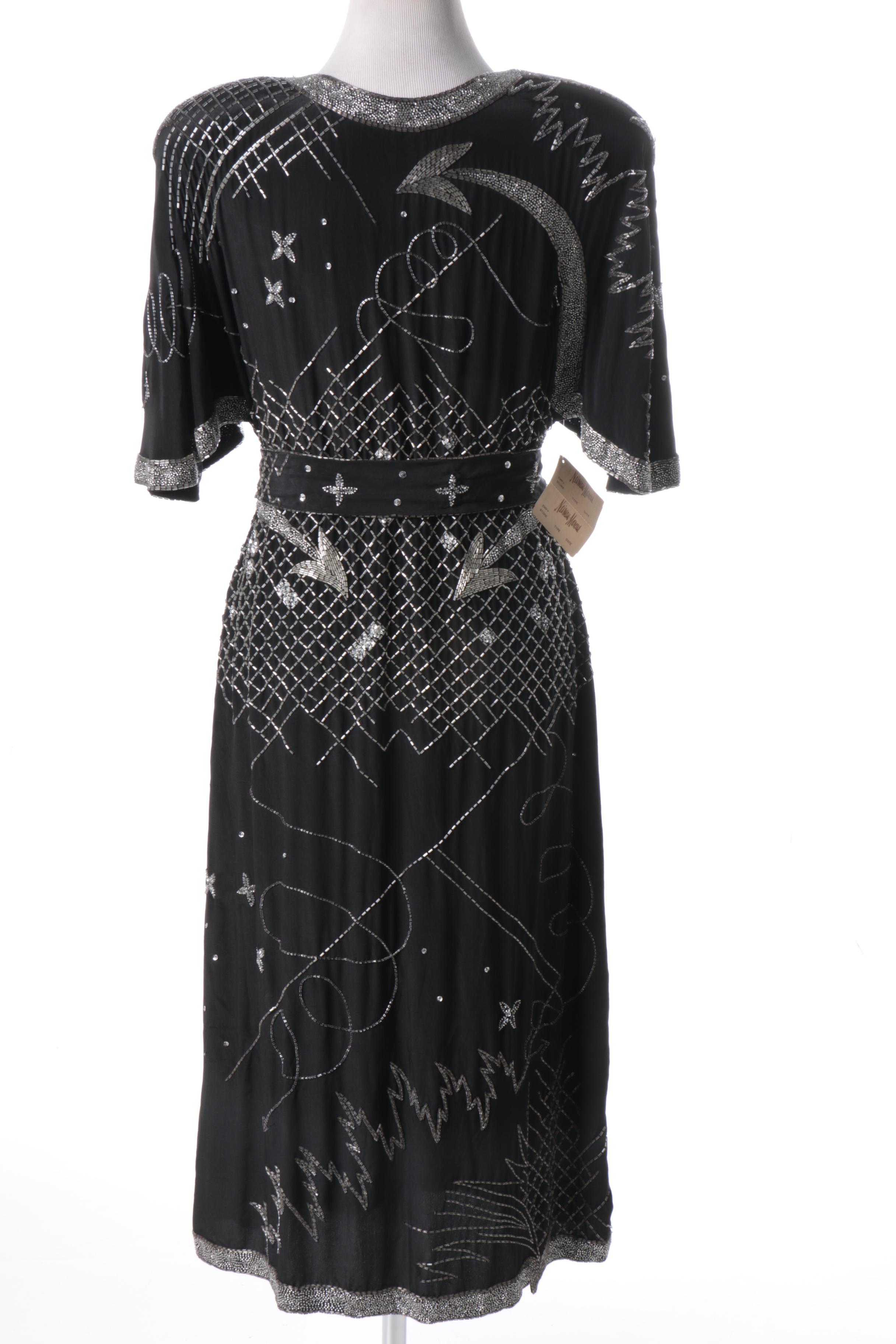 Neiman Marcus Black Embellished  Dress