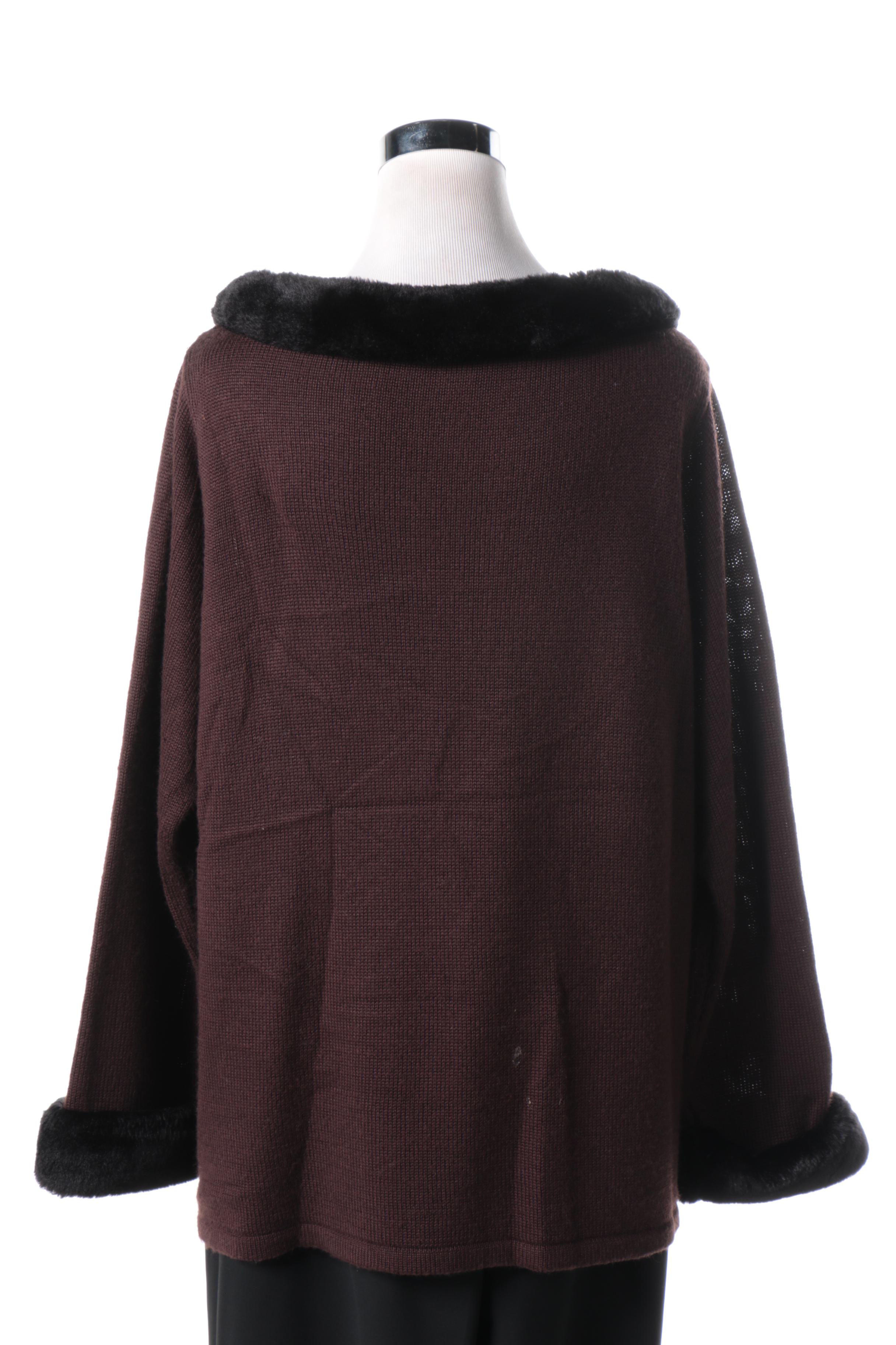 Nina Leonard Sweater With Faux Fur Collar and Jones New York Pants