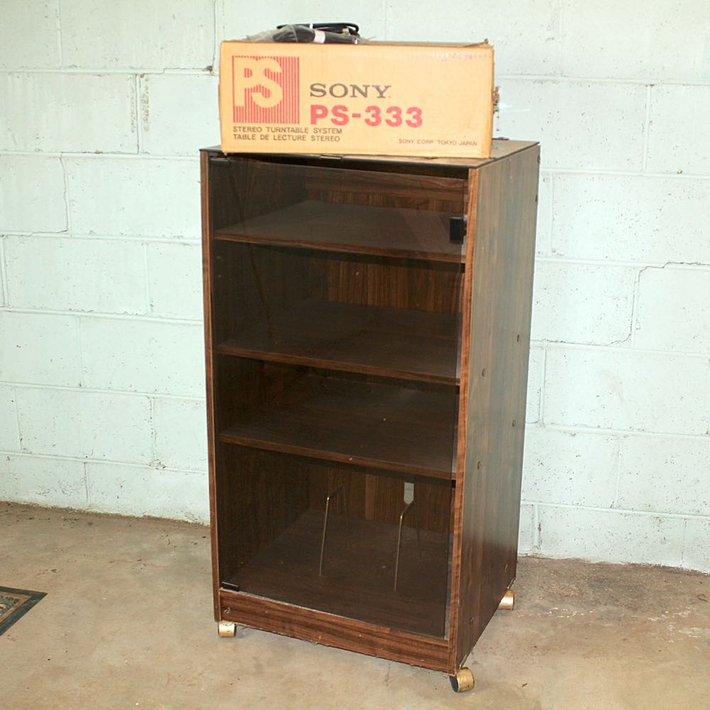 Sony PS-333 Turntable and Smoke Glass Door Stereo Cabinet