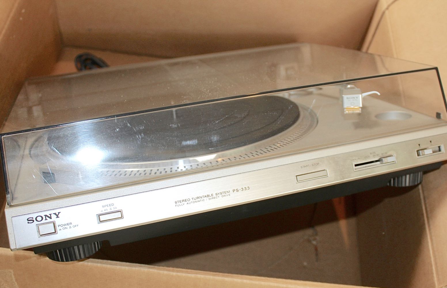 Sony PS-333 Turntable and Smoke Glass Door Stereo Cabinet