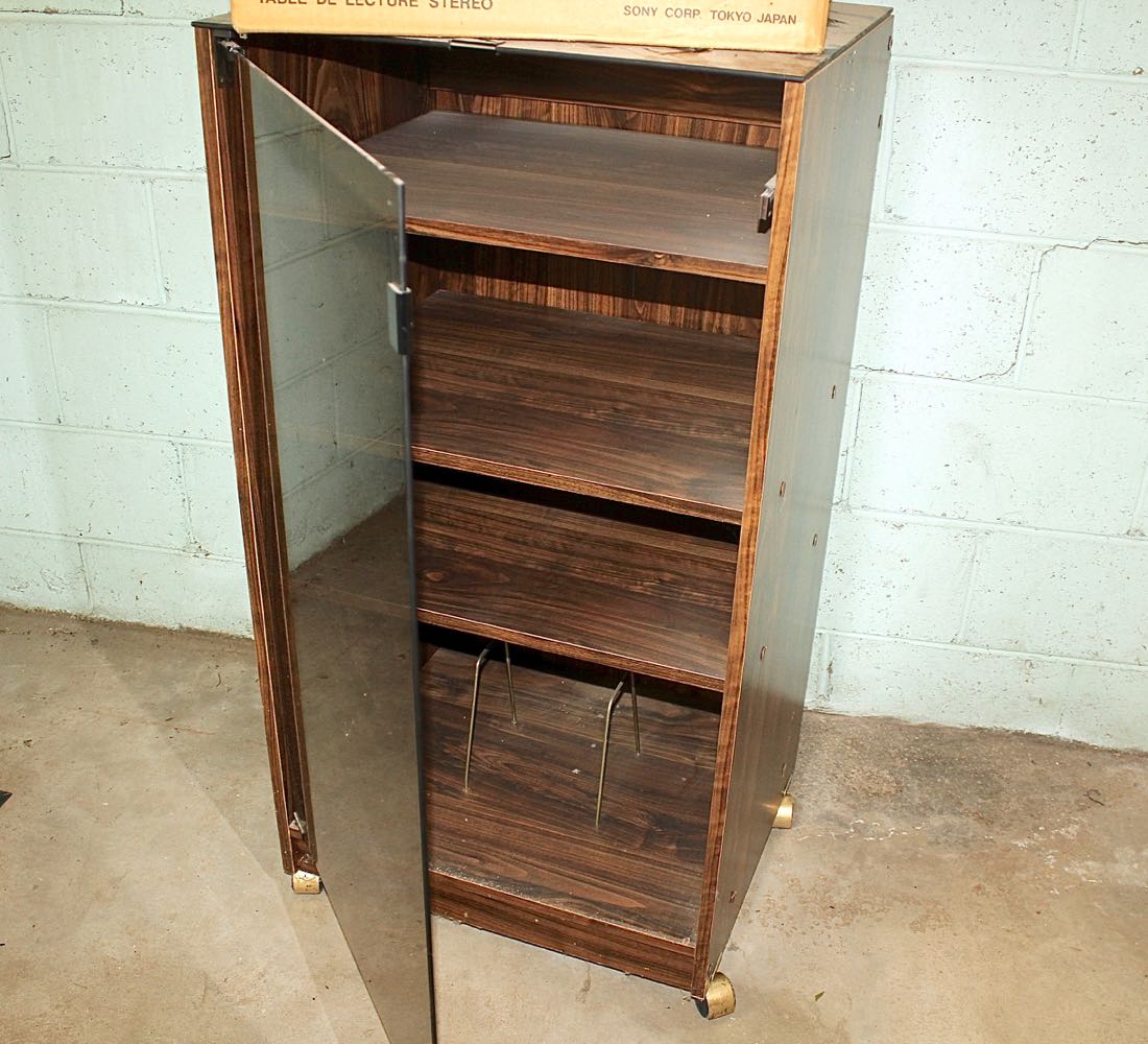 Sony PS-333 Turntable and Smoke Glass Door Stereo Cabinet