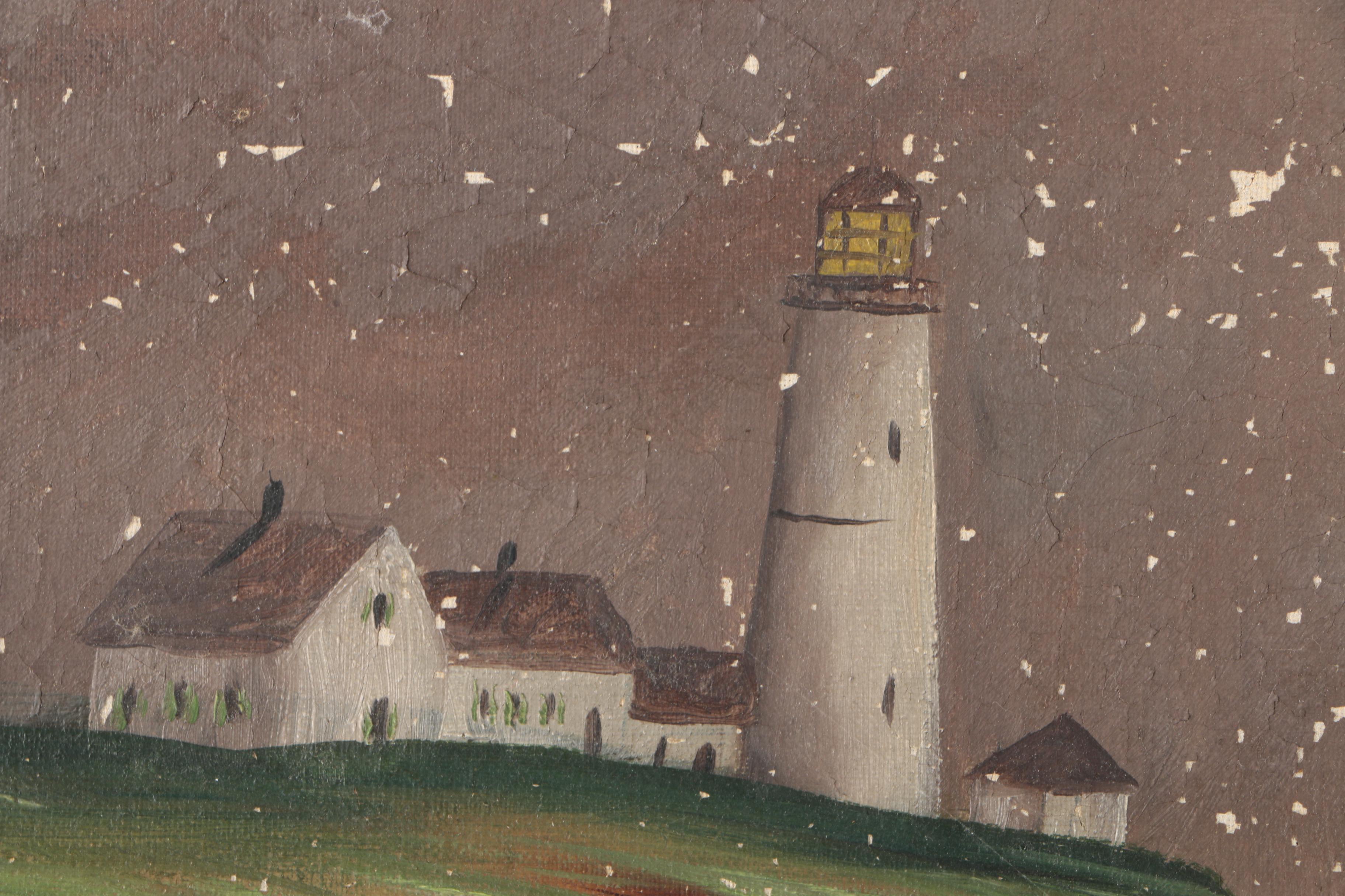 Grace Anderson Early 20th Century Oil on Canvas of Portland Head Lighthouse