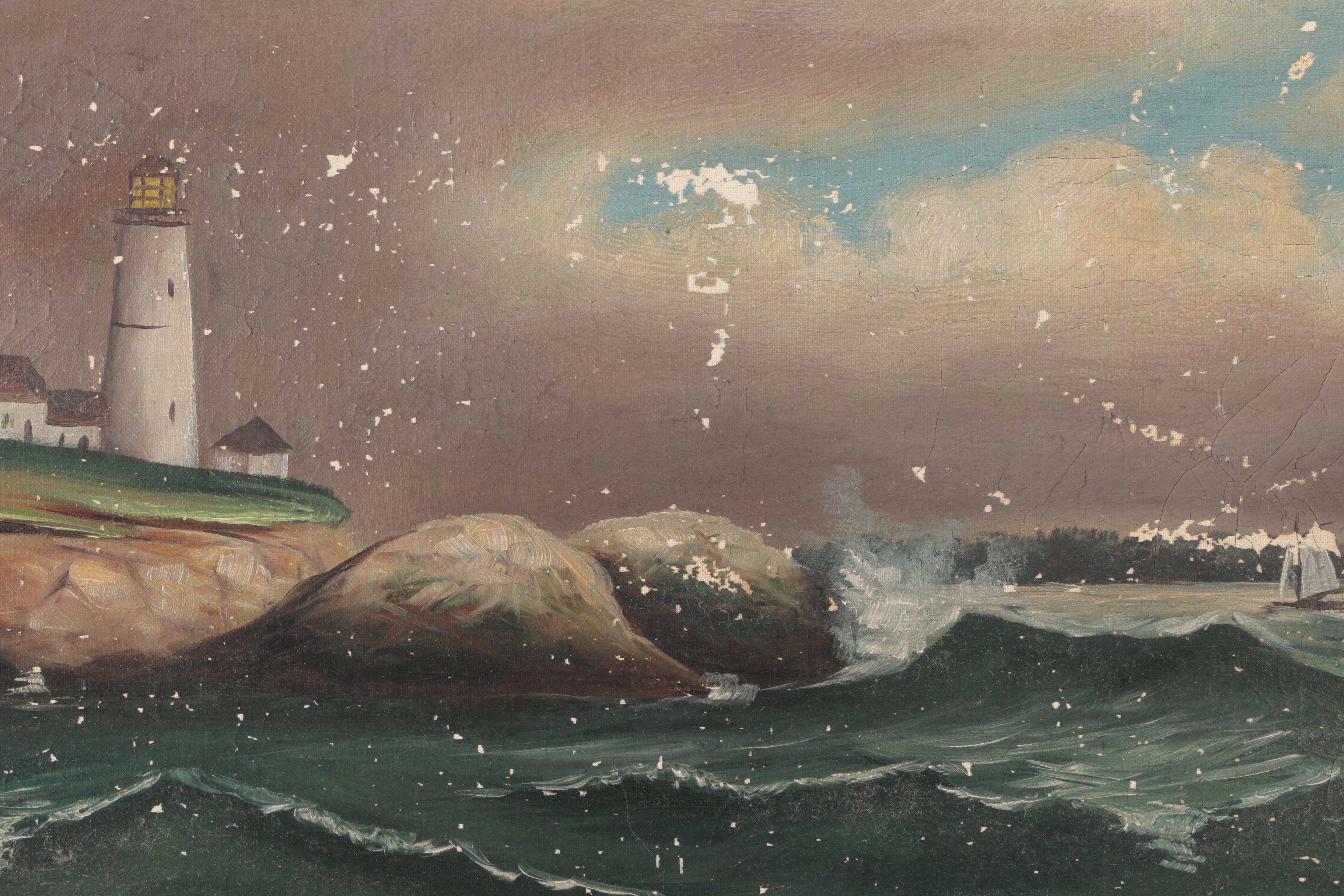 Grace Anderson Early 20th Century Oil on Canvas of Portland Head Lighthouse
