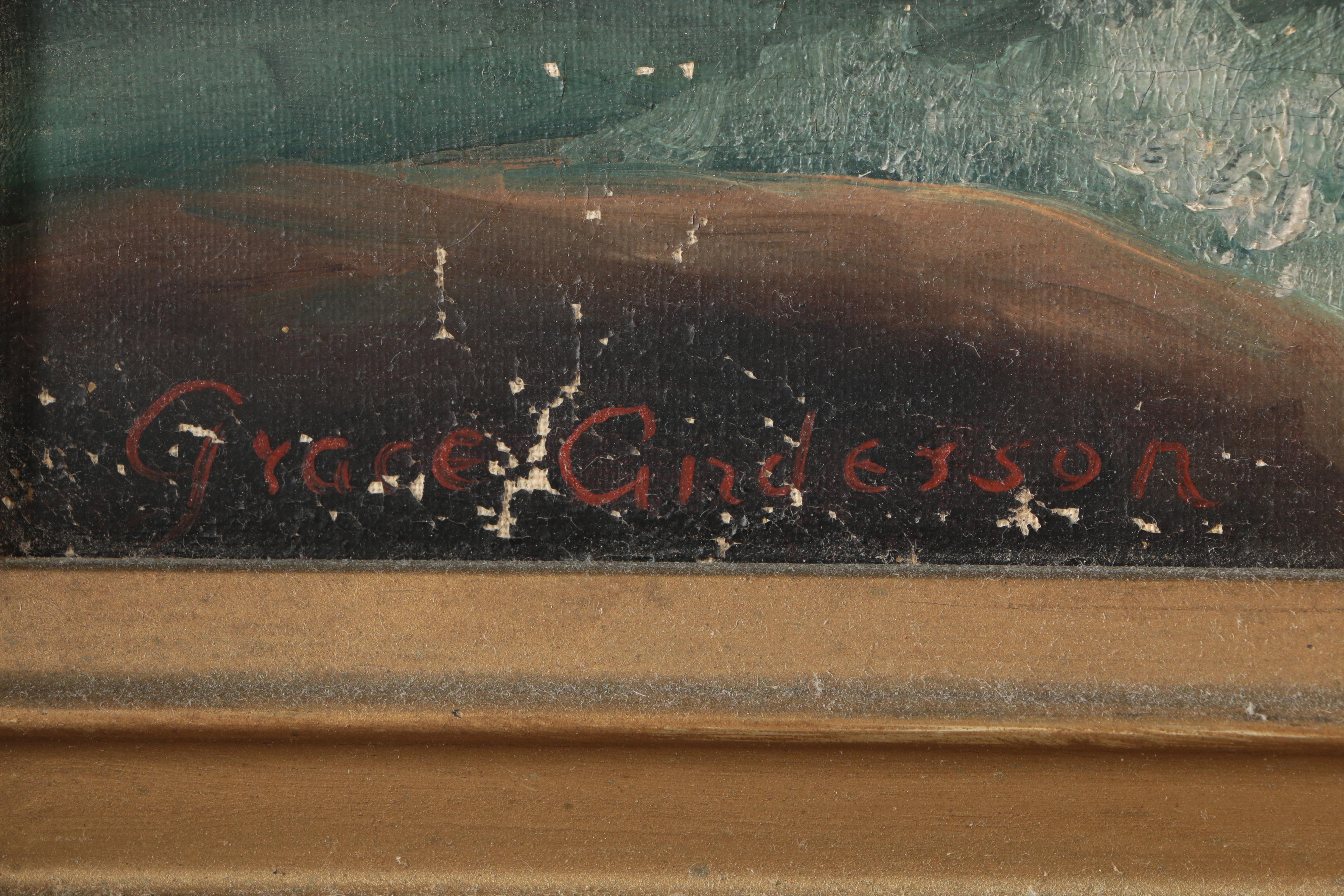 Grace Anderson Early 20th Century Oil on Canvas of Portland Head Lighthouse