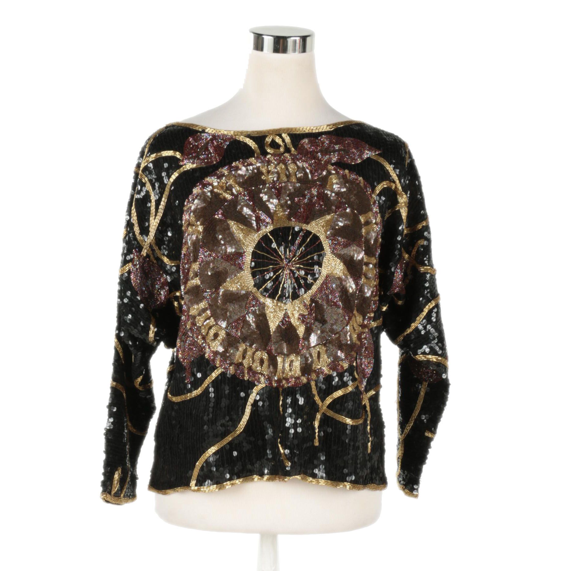 Women's Vintage Sequined Clock Face Top