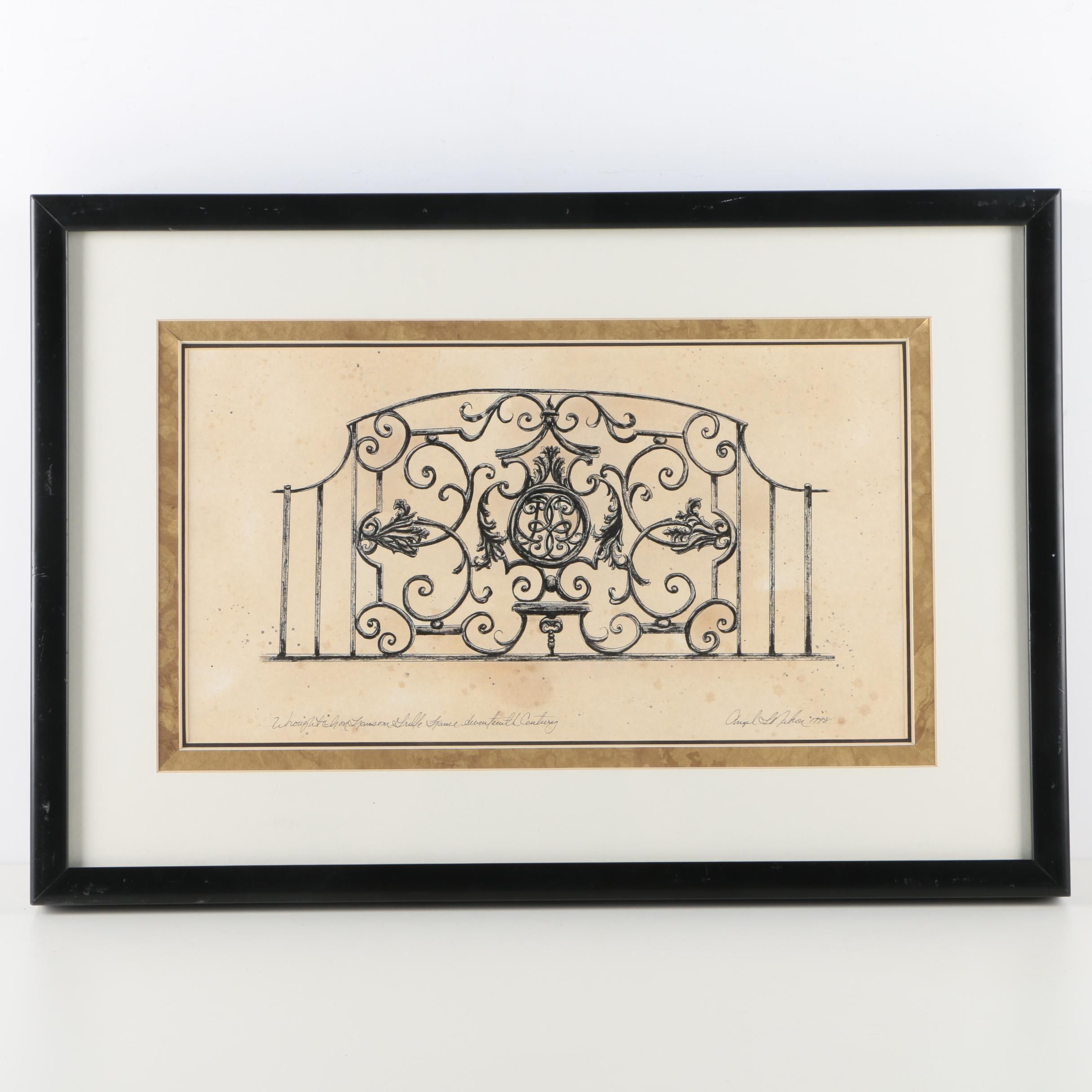 Lithograph "Wrought Iron Hansom Grille, France, 17th Century"