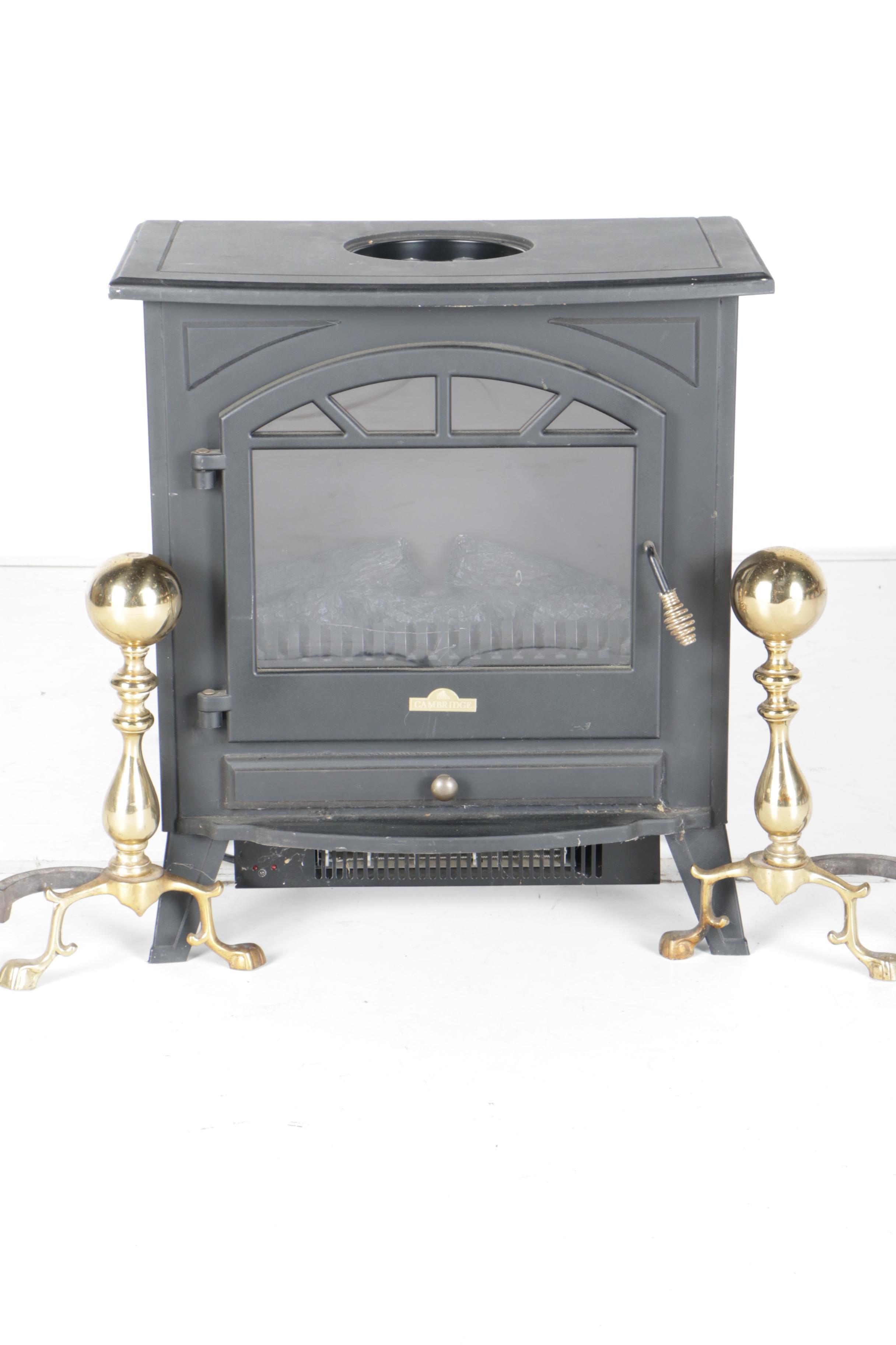 Black Wood Stove and Andirons