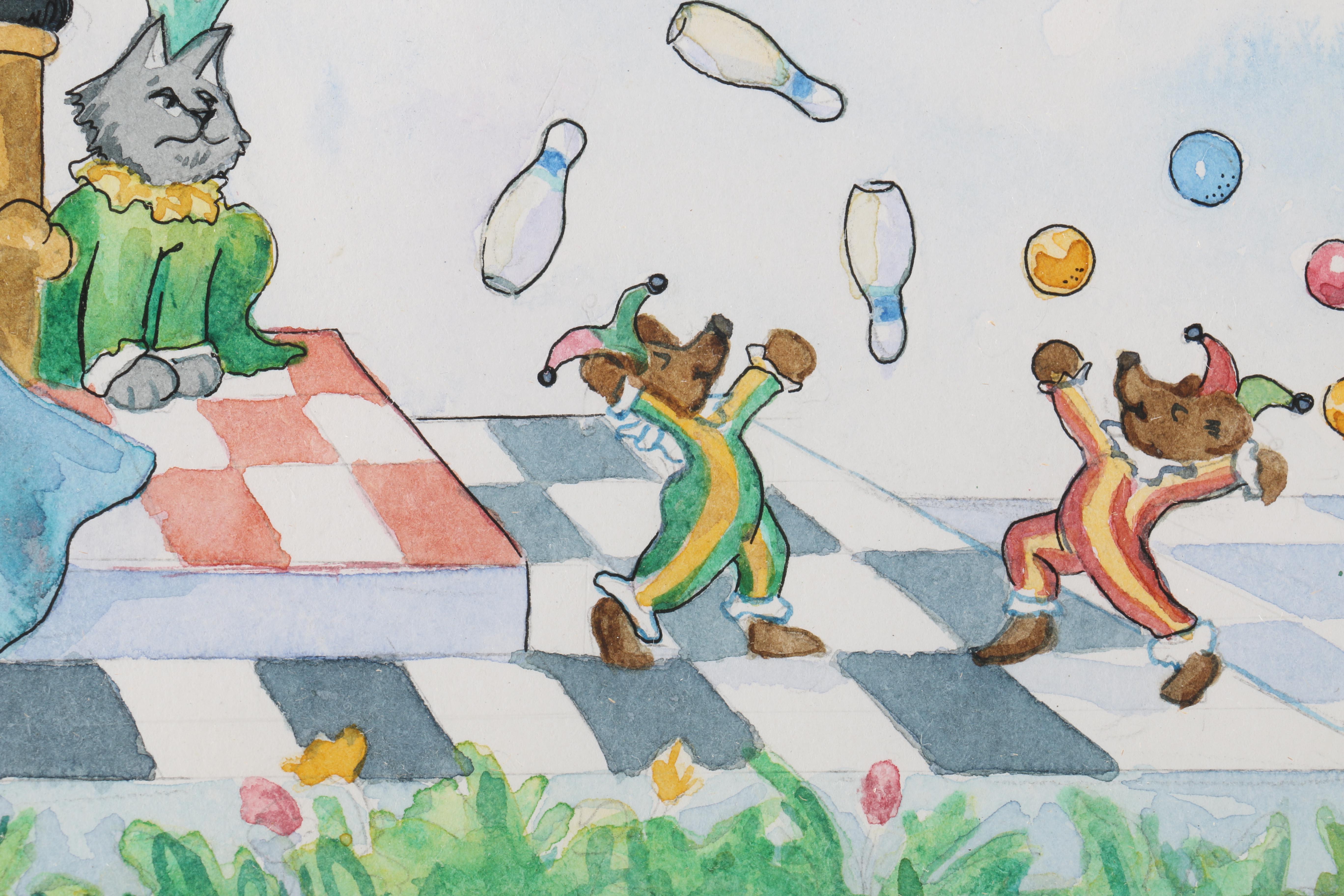 1992 T. Burns Whimsical Watercolors of a Cat Queen