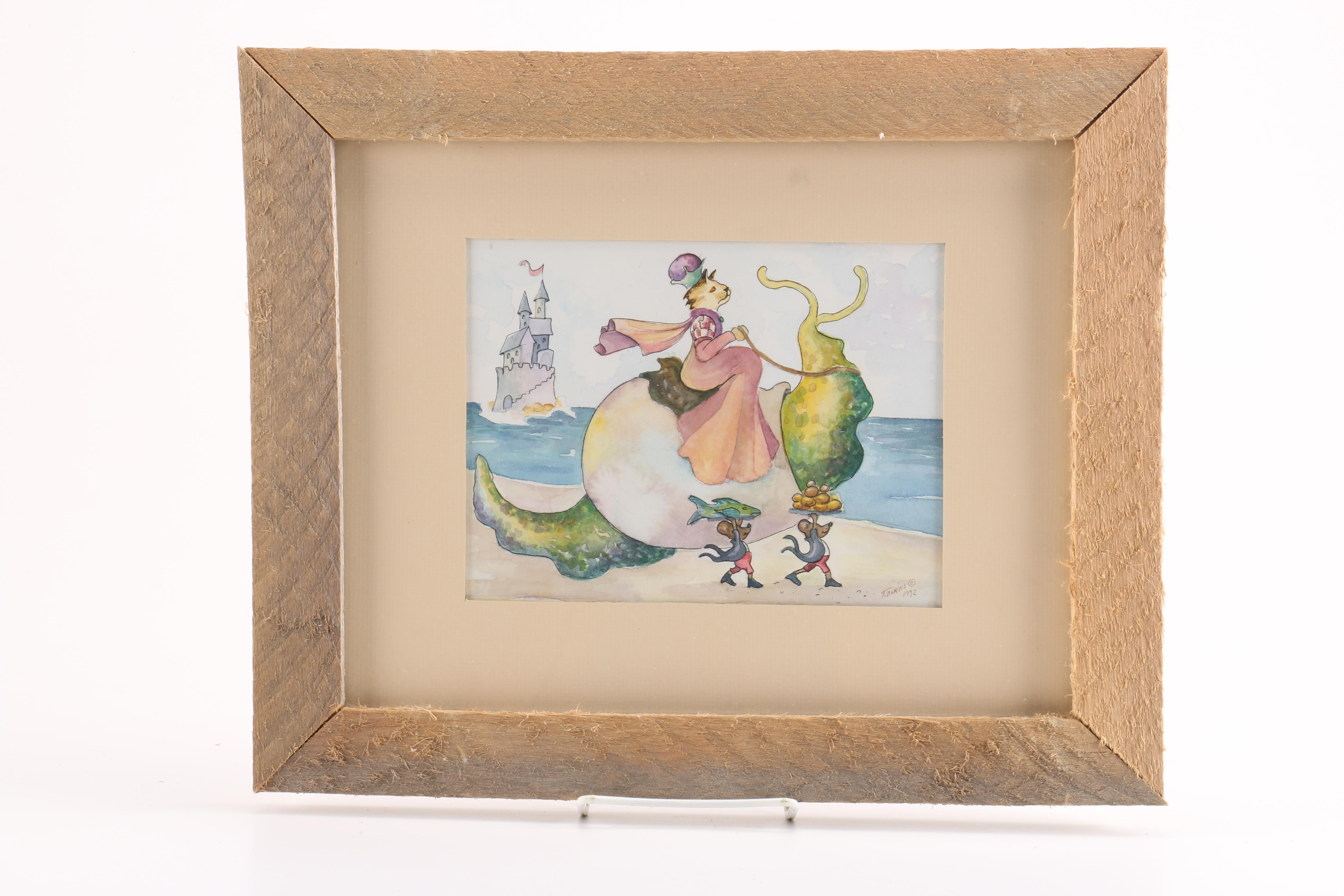 1992 T. Burns Whimsical Watercolors of a Cat Queen