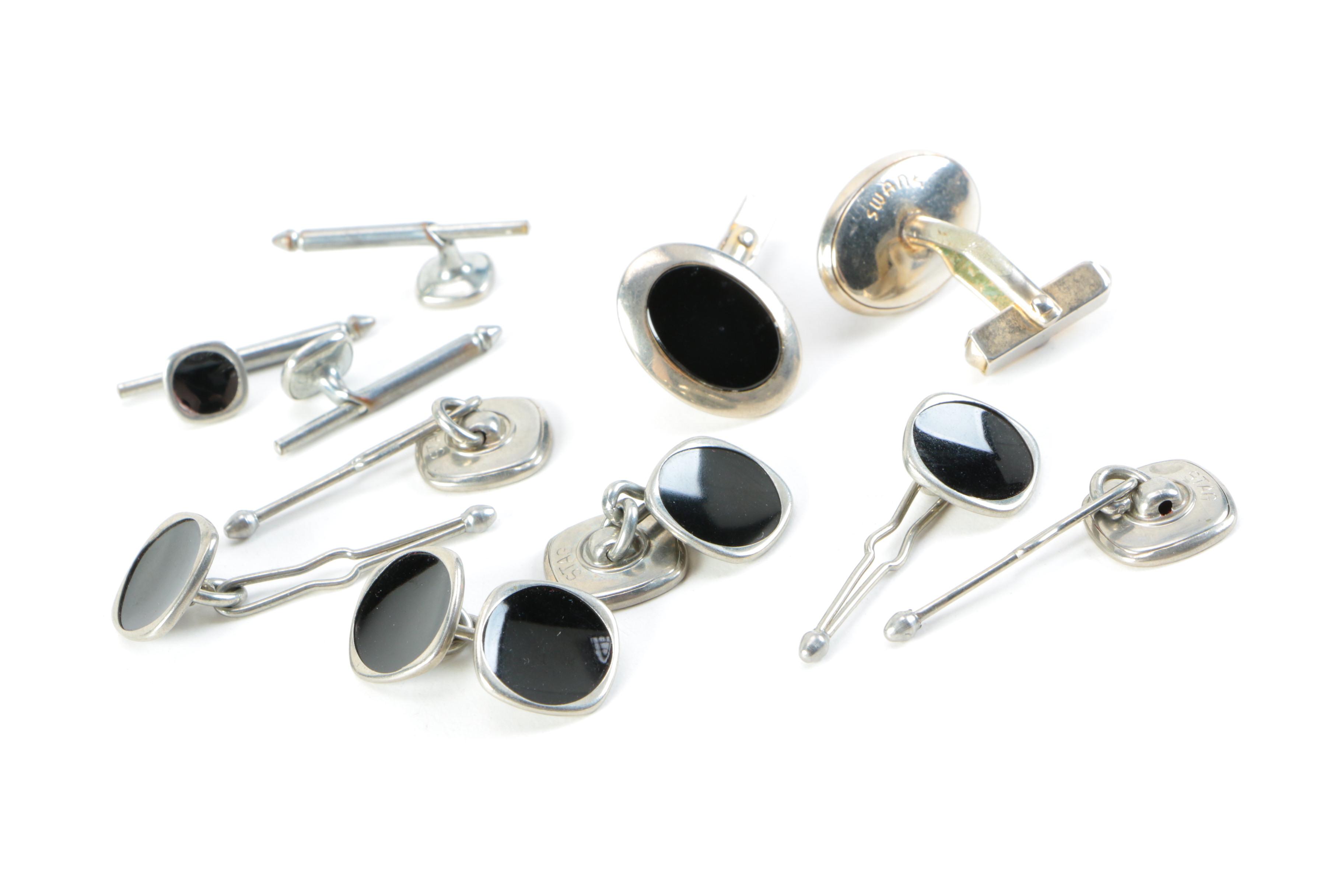 Assorted Cufflinks, Pins, and Tie Clips Including Pieces With Sterling Silver