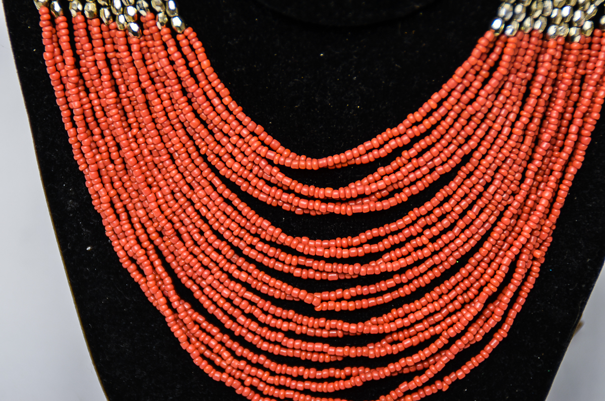 Falchi Metal and Coral Beaded Necklace