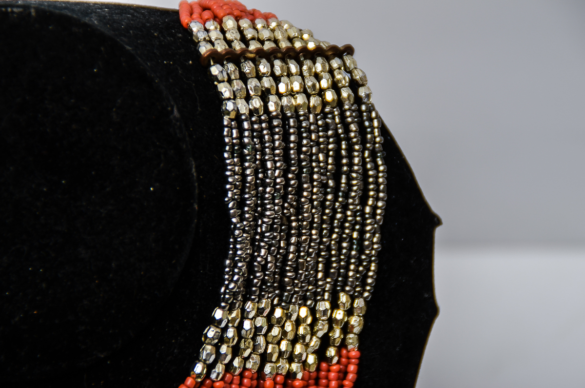 Falchi Metal and Coral Beaded Necklace