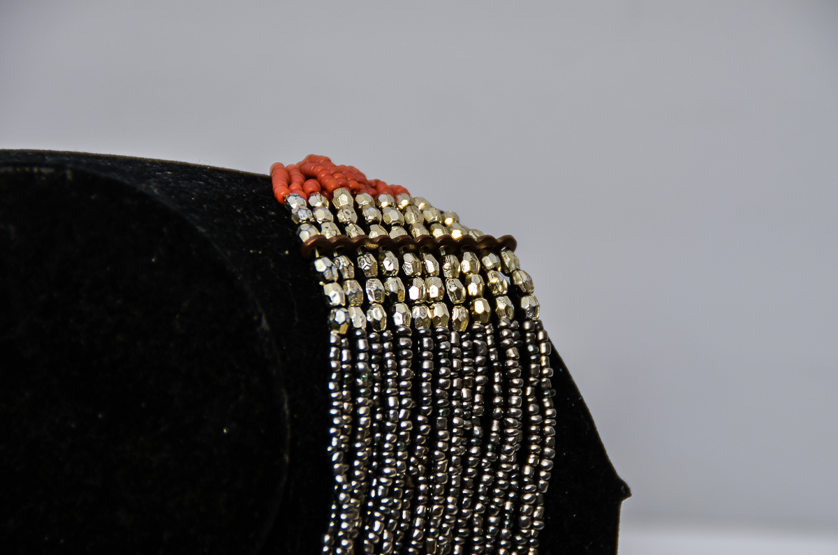Falchi Metal and Coral Beaded Necklace