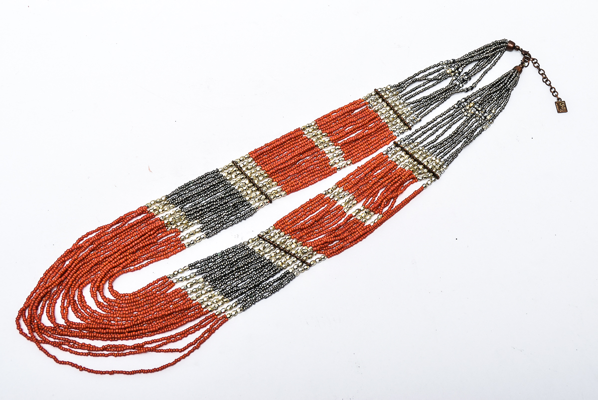 Falchi Metal and Coral Beaded Necklace