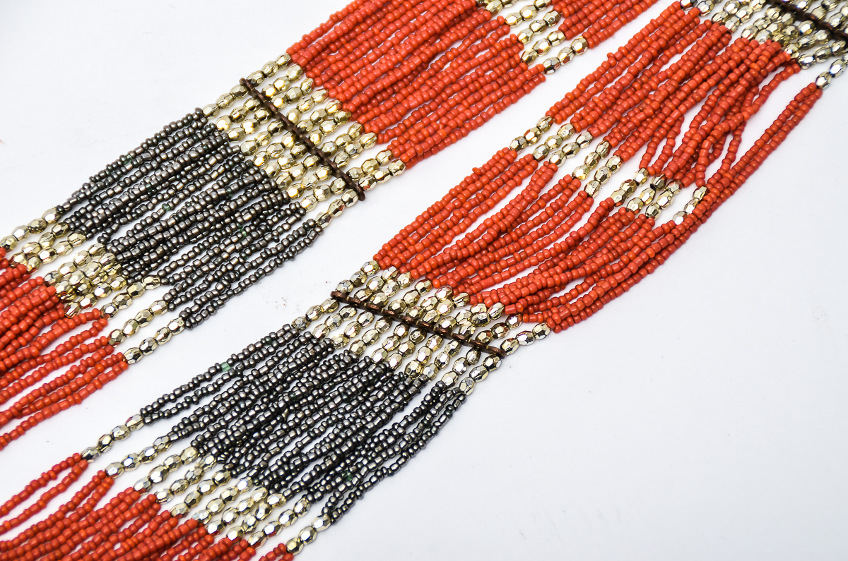 Falchi Metal and Coral Beaded Necklace
