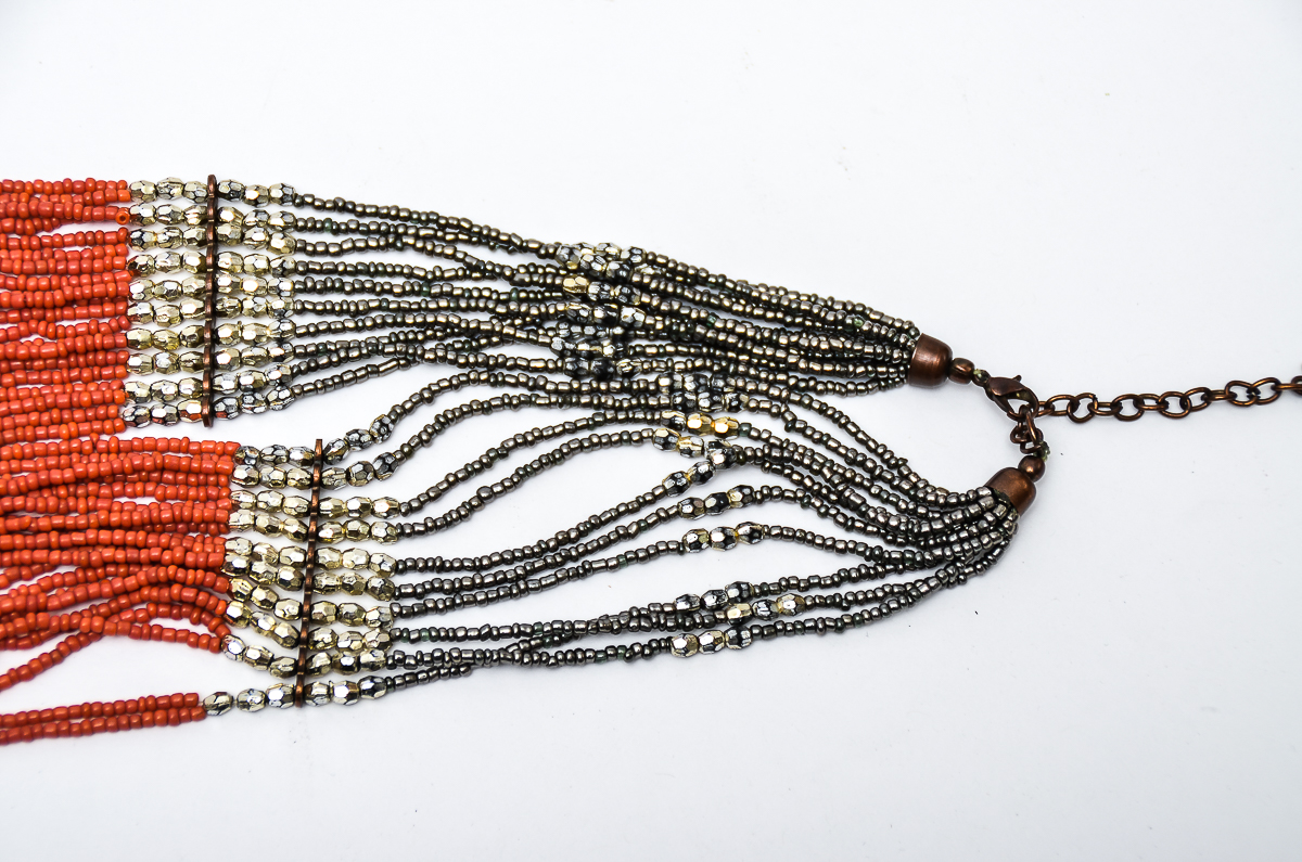 Falchi Metal and Coral Beaded Necklace