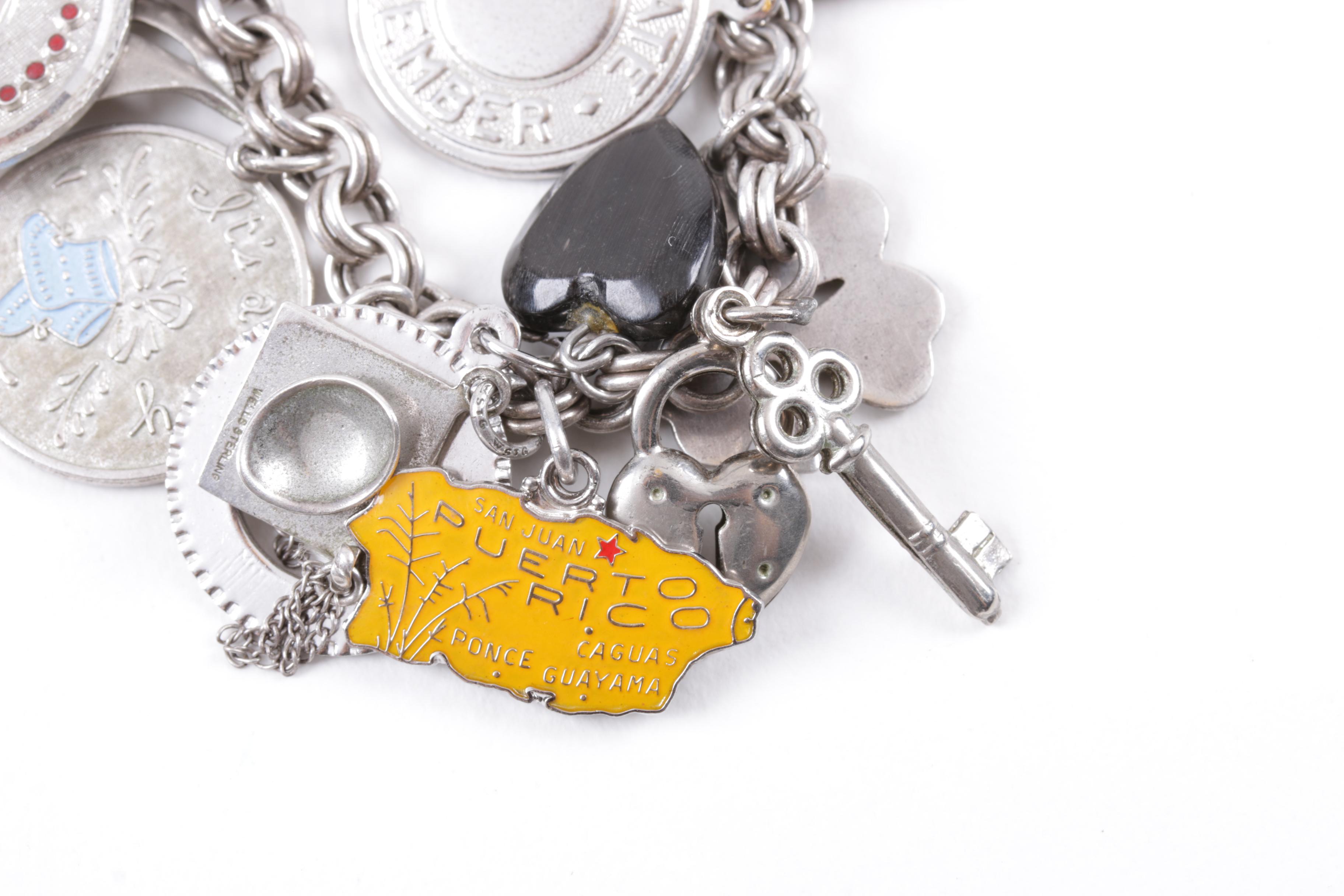 Sterling Silver Charm Bracelets With Various Charms