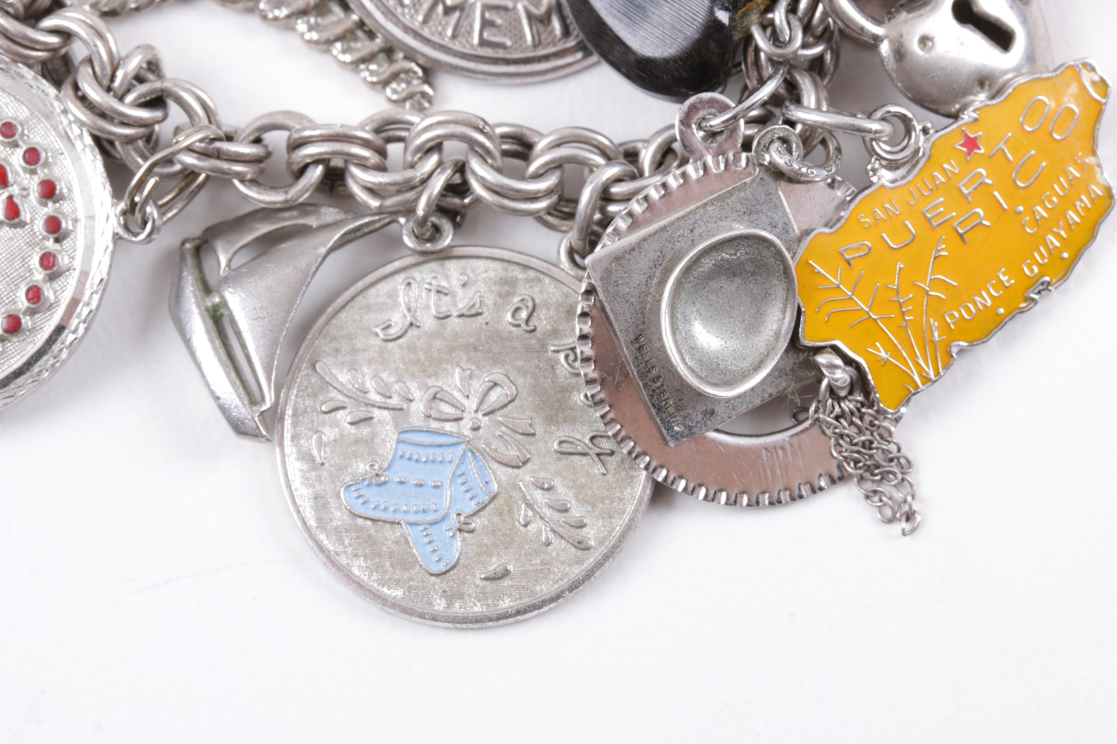 Sterling Silver Charm Bracelets With Various Charms