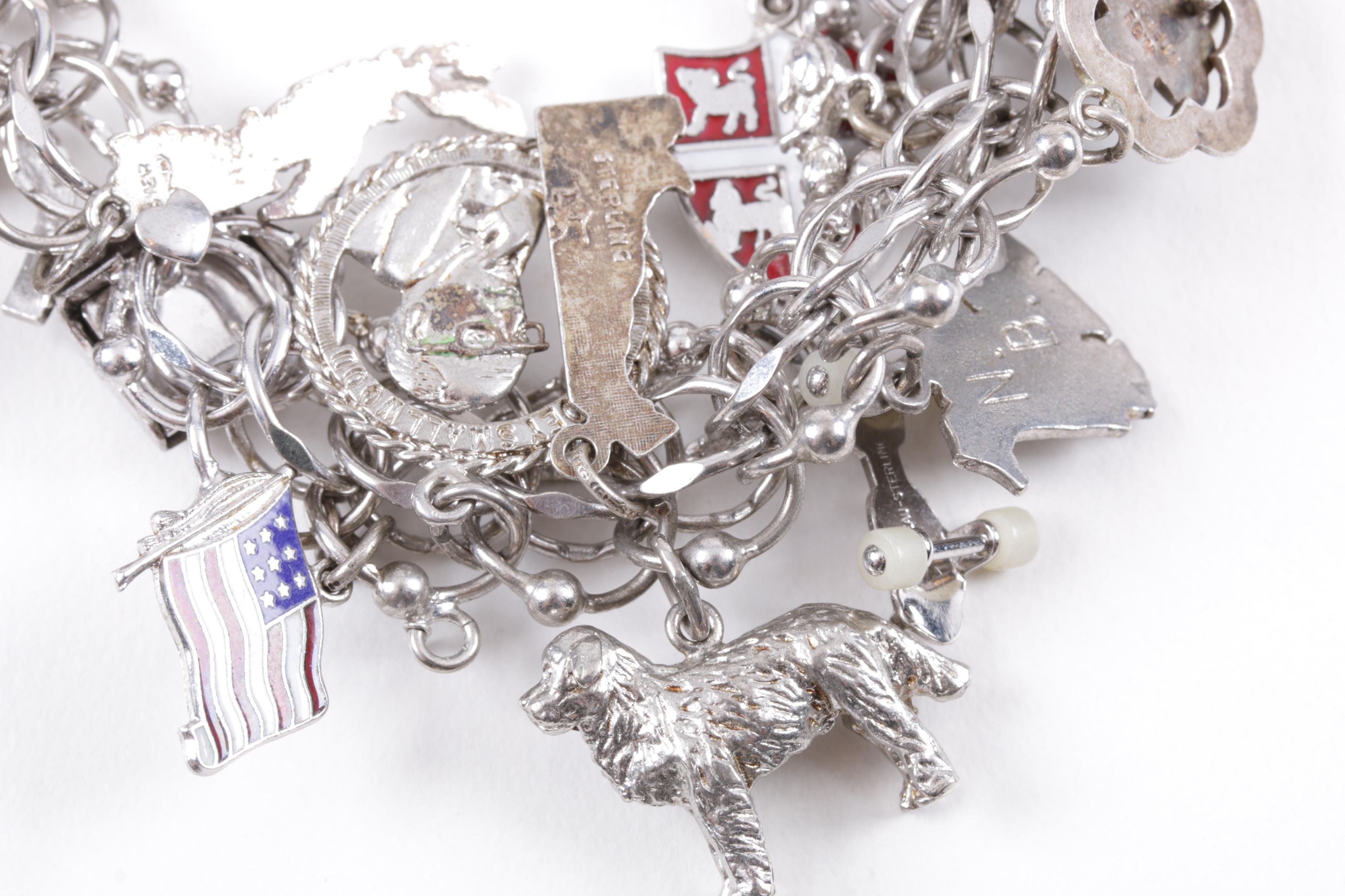 Sterling Silver Charm Bracelets With Various Charms