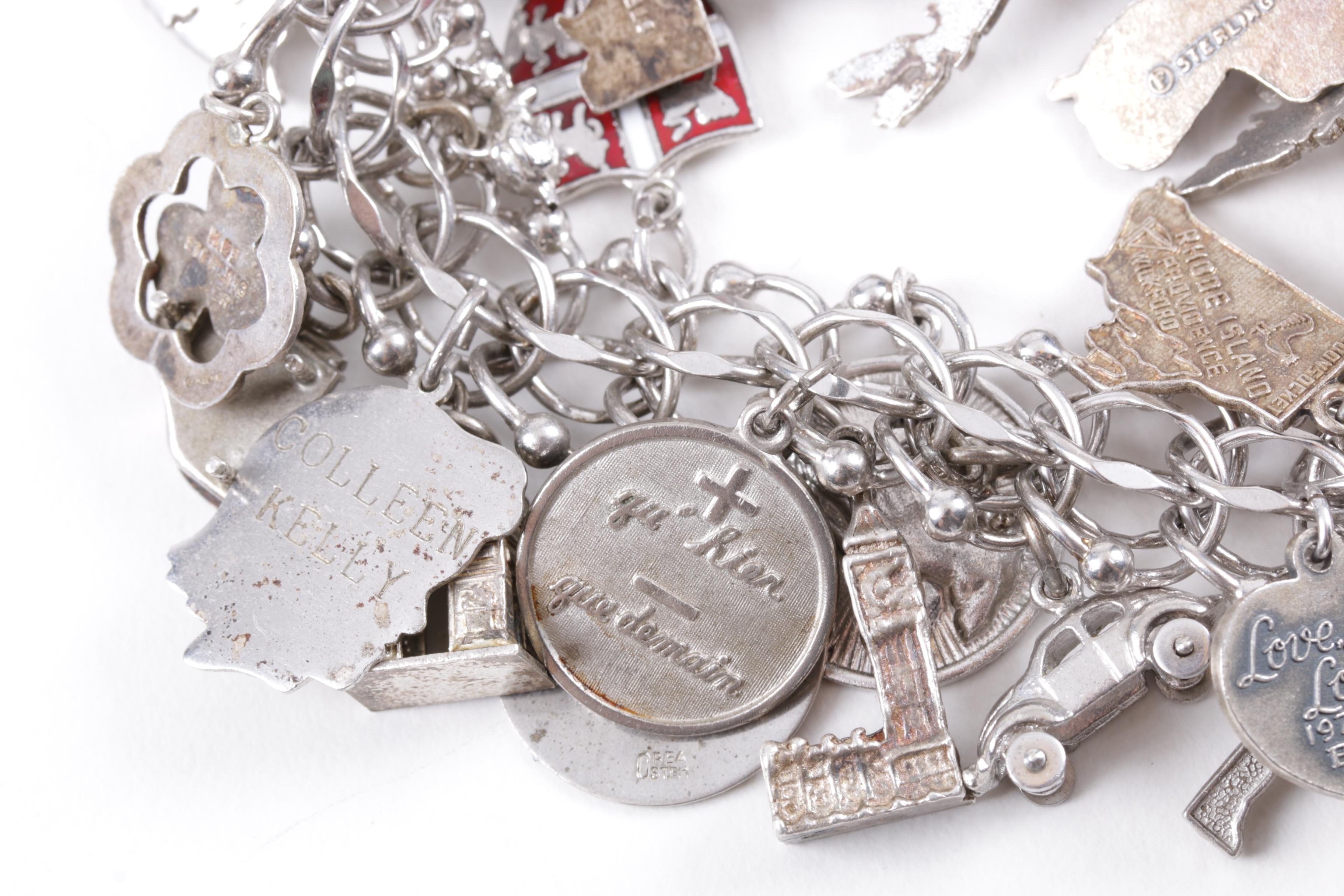 Sterling Silver Charm Bracelets With Various Charms