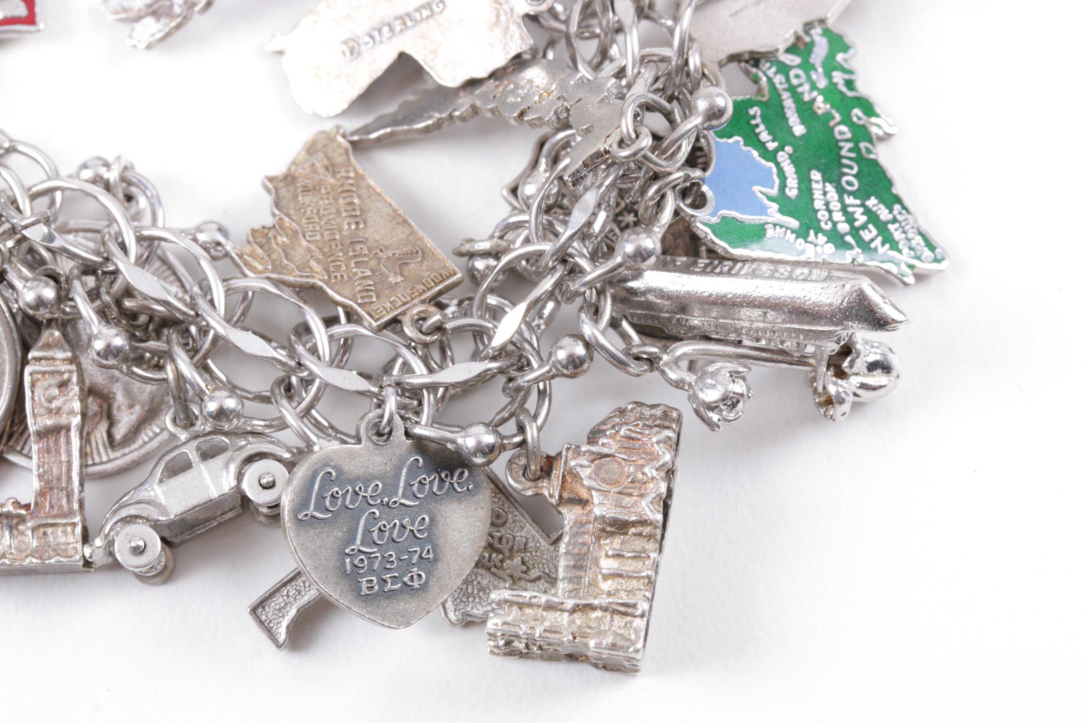 Sterling Silver Charm Bracelets With Various Charms