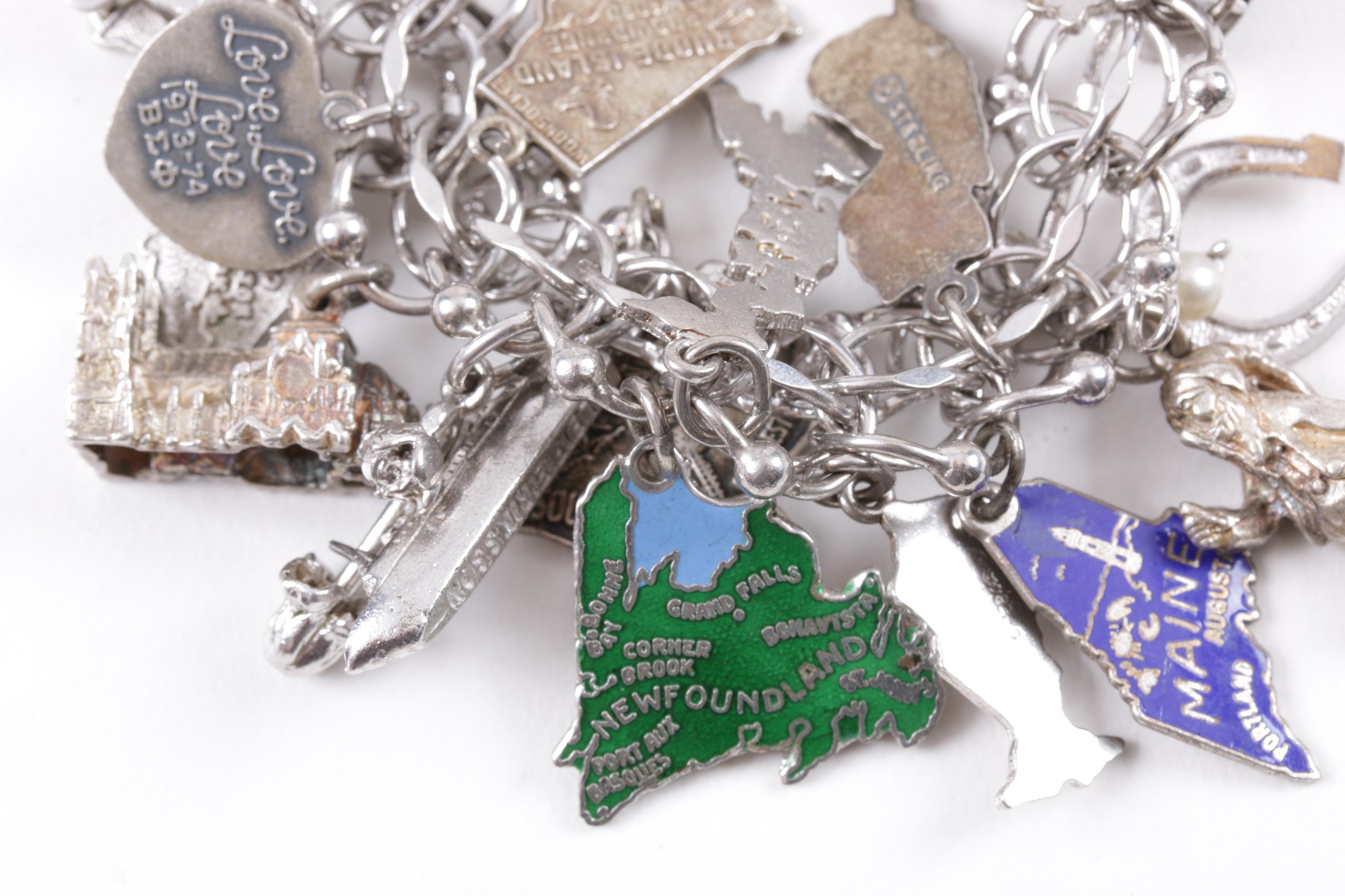 Sterling Silver Charm Bracelets With Various Charms