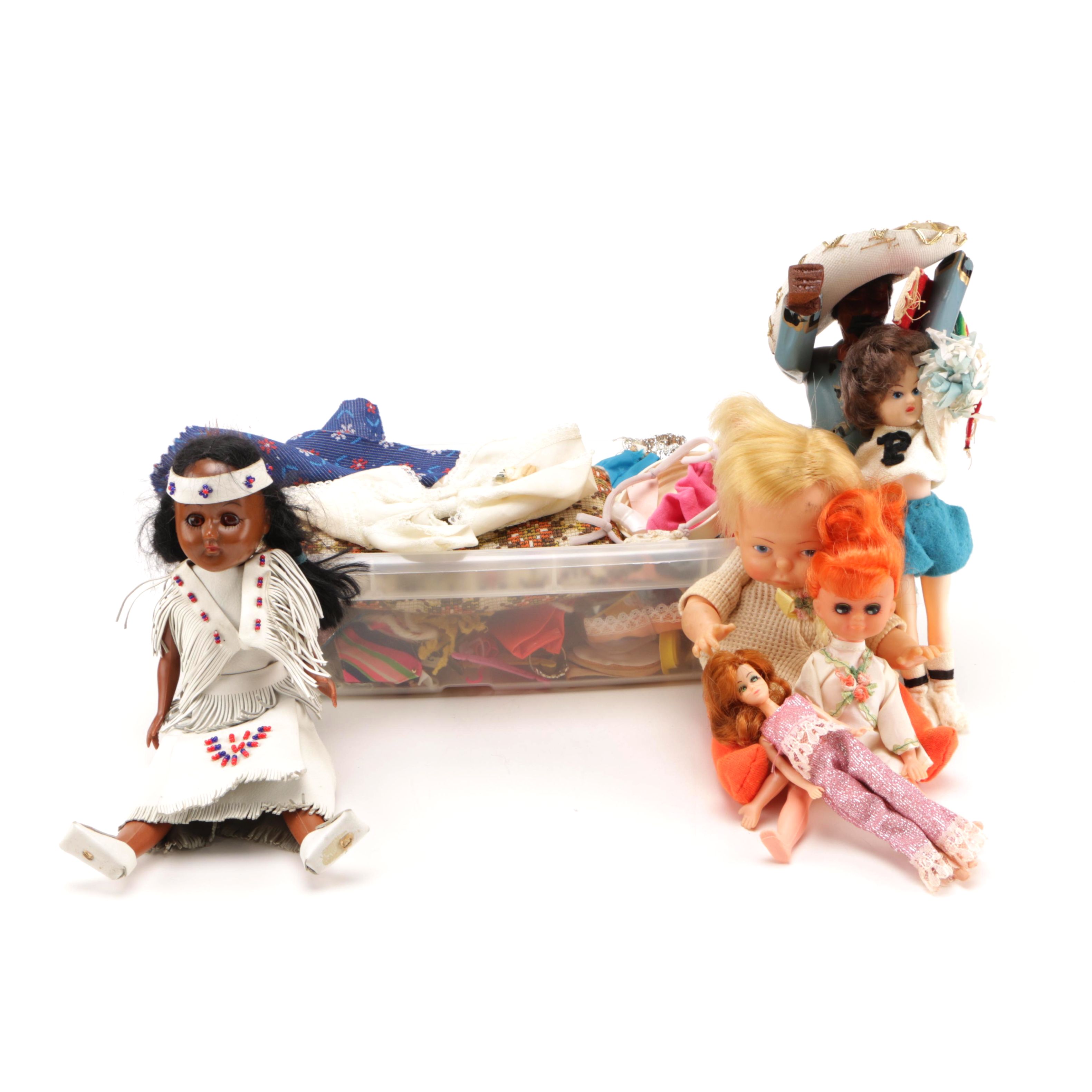 Vintage Dolls With Accessories Including 1967 Tiny Thumbelina