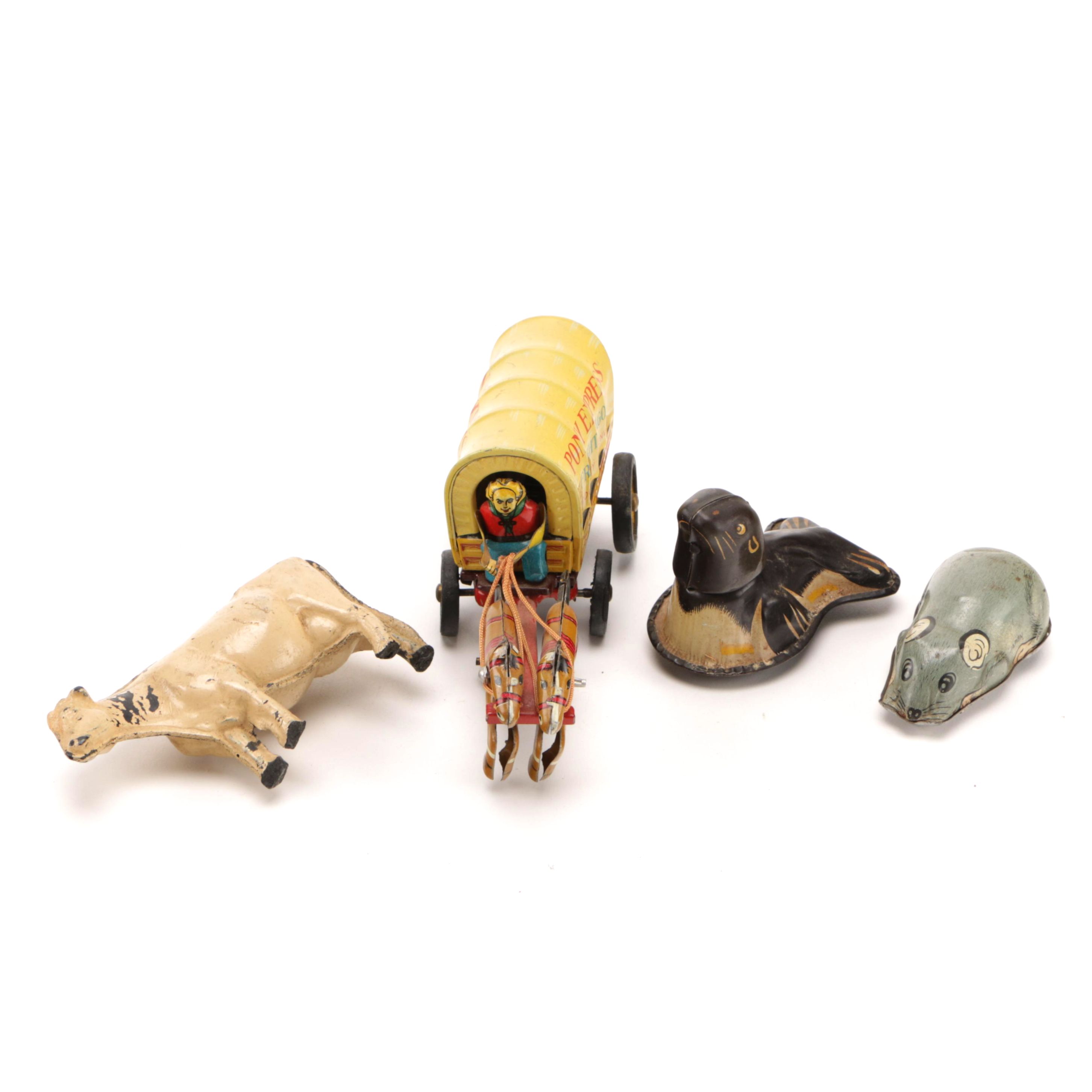 Vintage Japanese-Made Metal Friction Toys Including Linemar