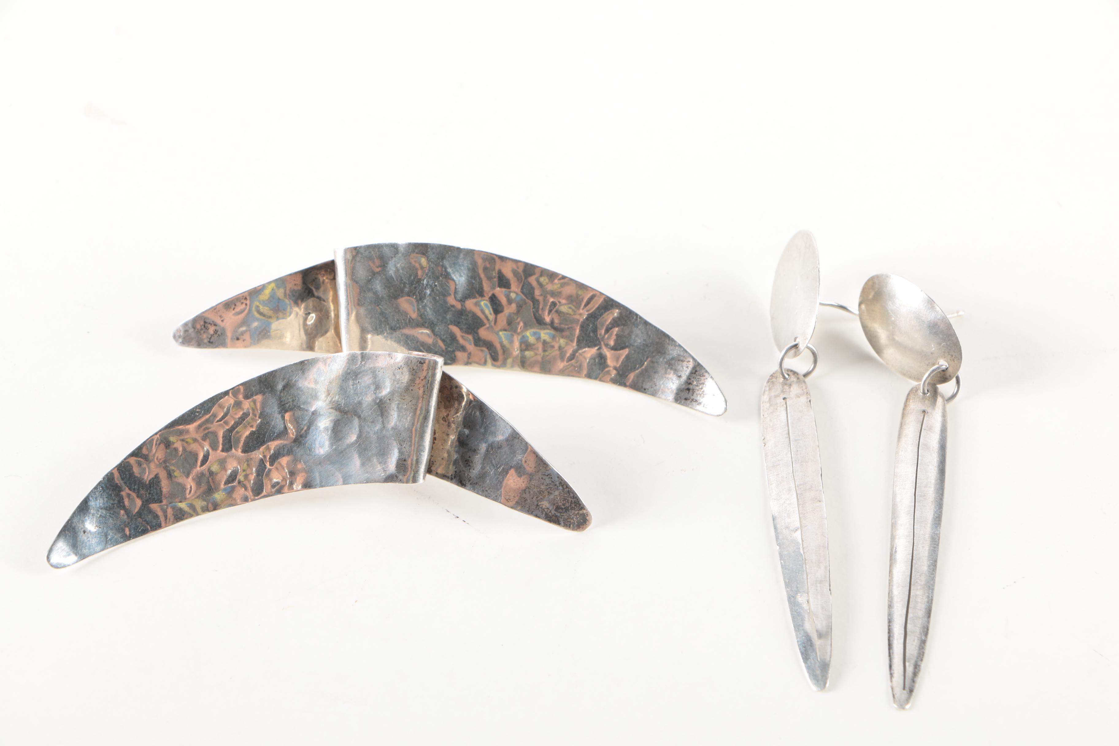 Sterling Silver Bracelets and Earrings Featuring Onyx and Shell