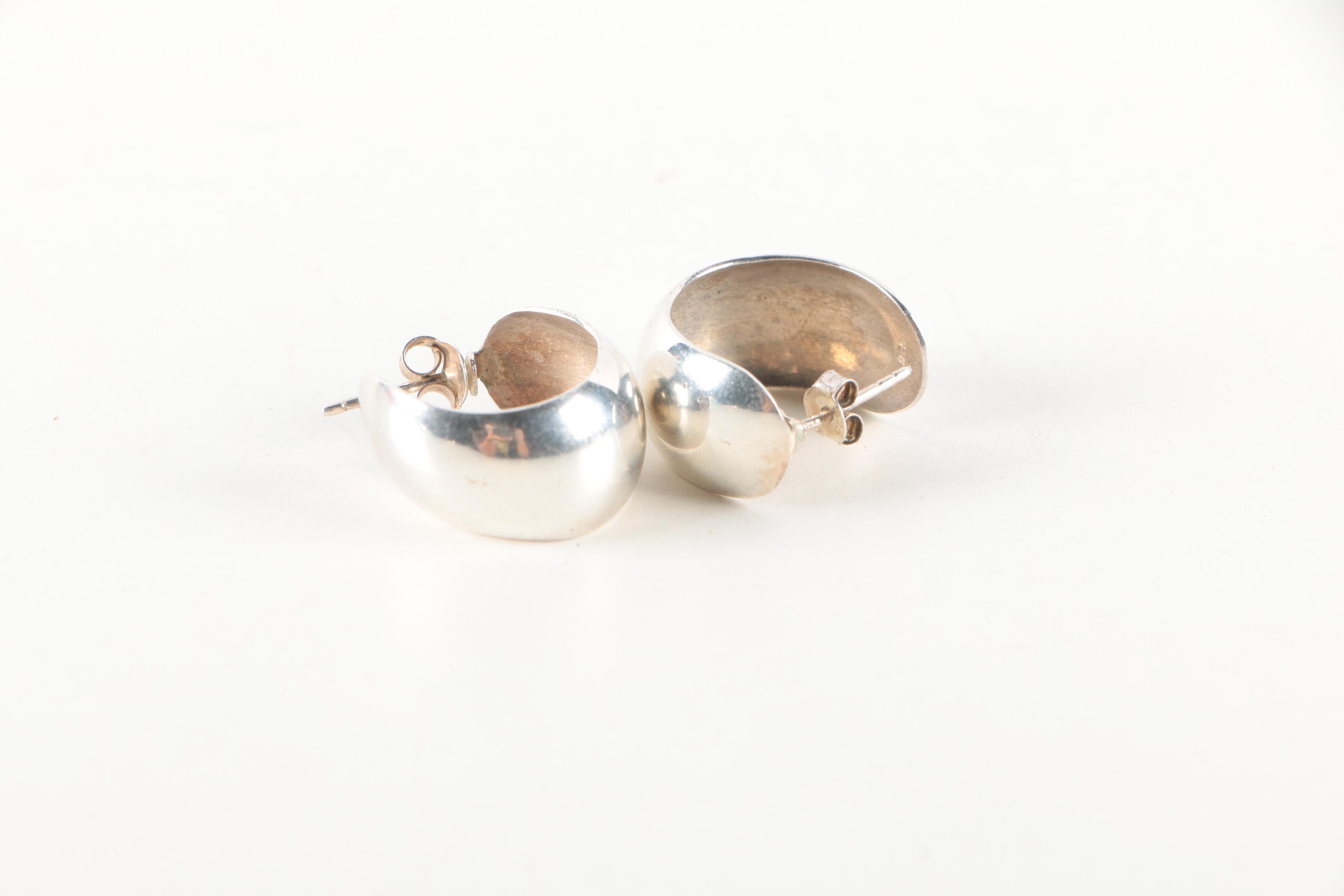 Sterling Silver Bracelets and Earrings Featuring Onyx and Shell