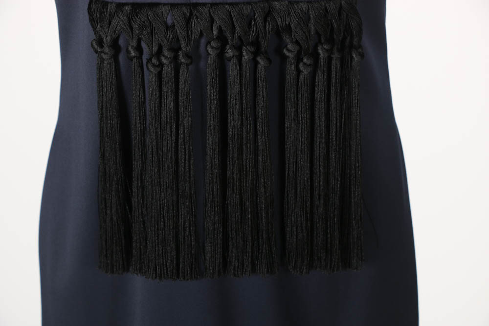 Kaelen Fringe Sheath Dress in Midnight Blue