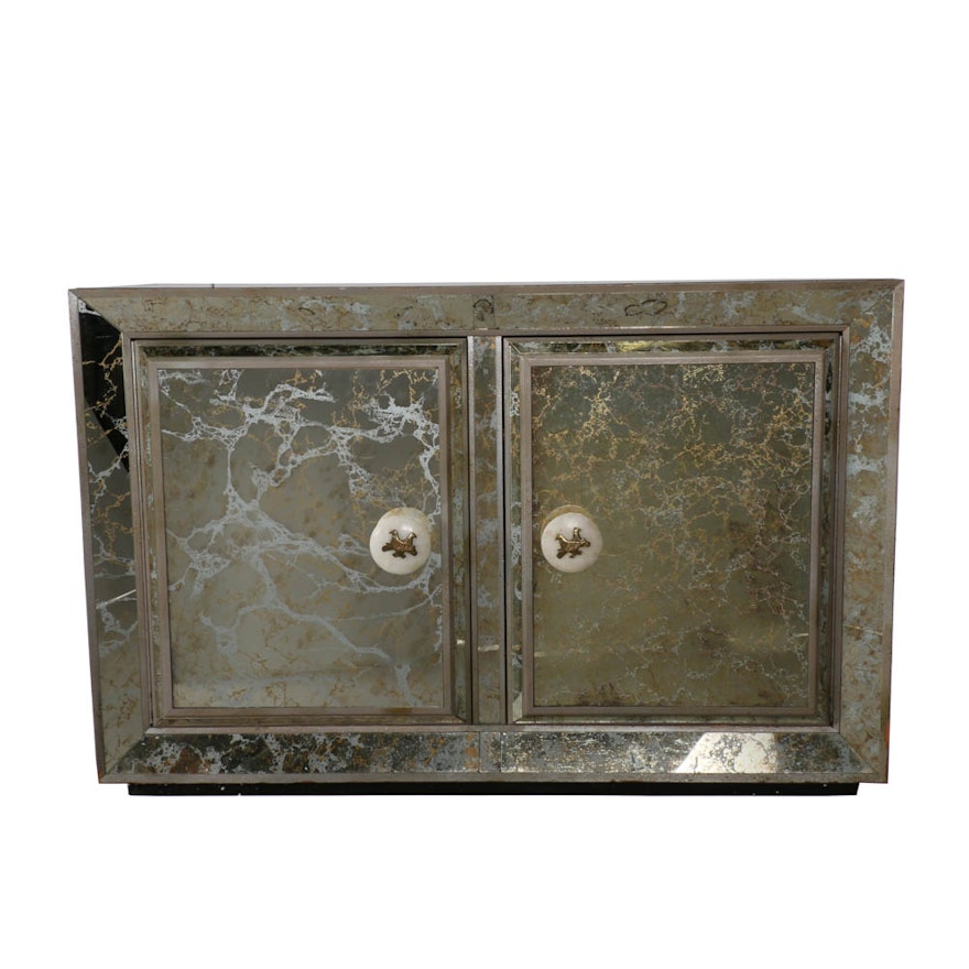 Hollywood Regency Style Smoky Mirrored Credenza