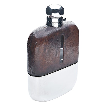 Circa 1930 James Dixon & Sons Silverplate Flask with Leather Circa 1930 James Dixon & Sons Silverplate Flask with Leather