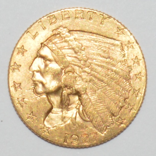 1927 Indian Head 2.5 Dollar Gold Quarter Eagle Coin