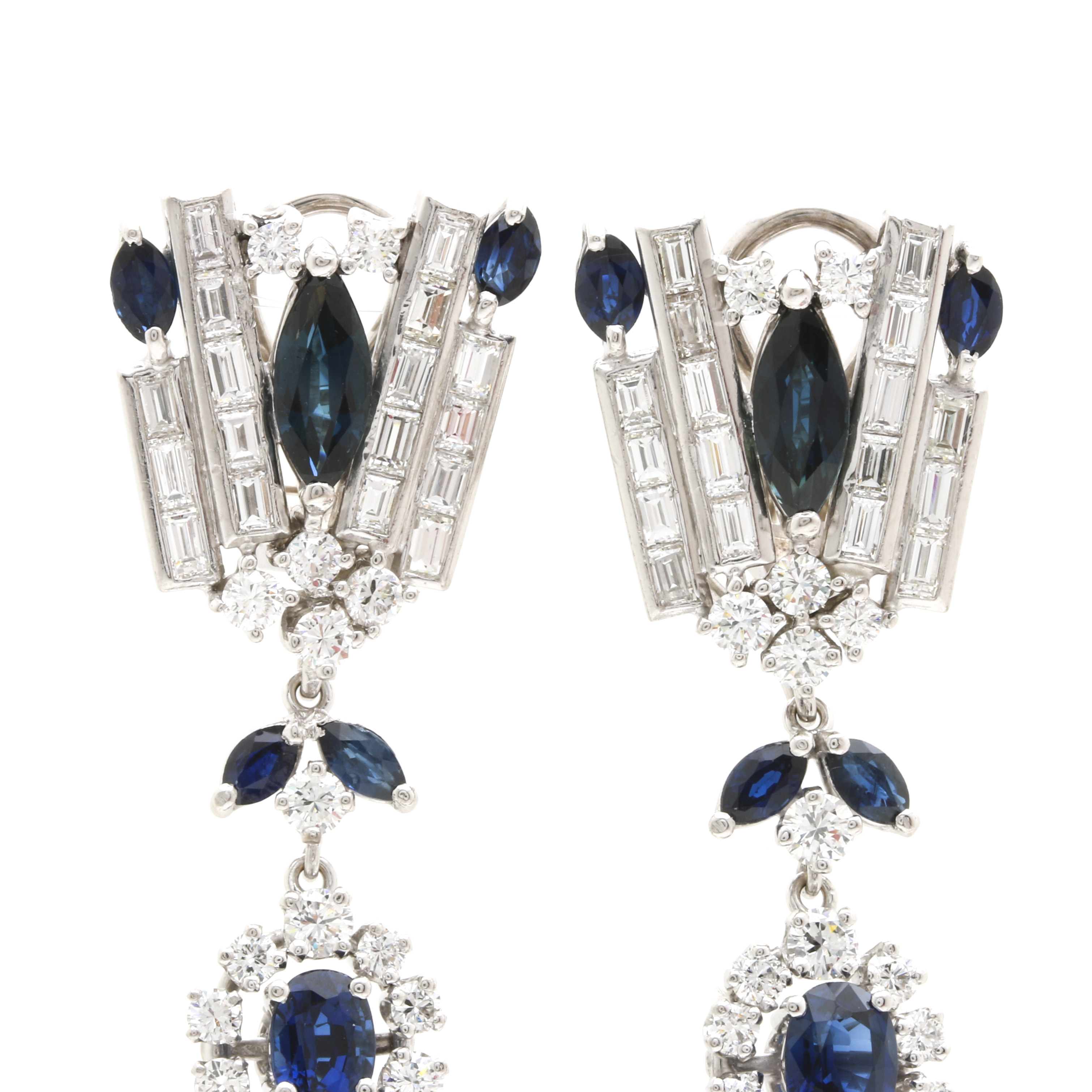 18K White Gold 4.75 CTW Sapphire and 4.40 CTW Diamond Convertible Earrings