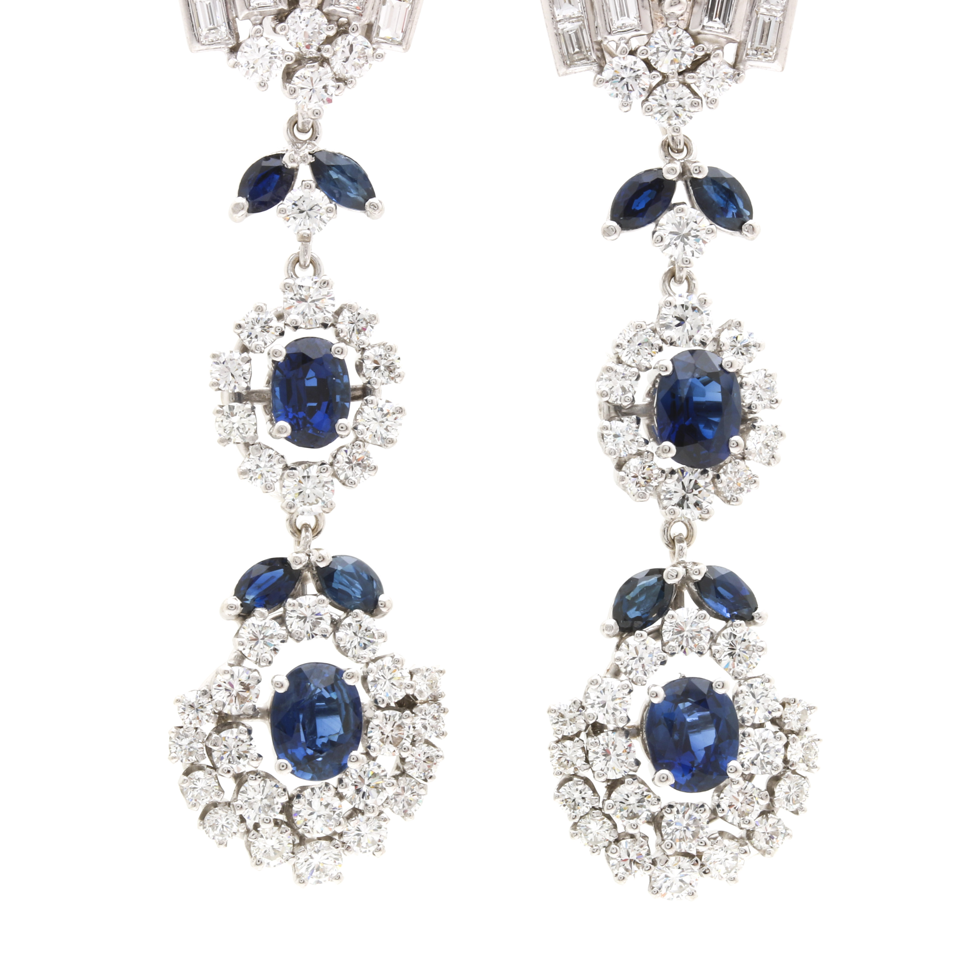 18K White Gold 4.75 CTW Sapphire and 4.40 CTW Diamond Convertible Earrings
