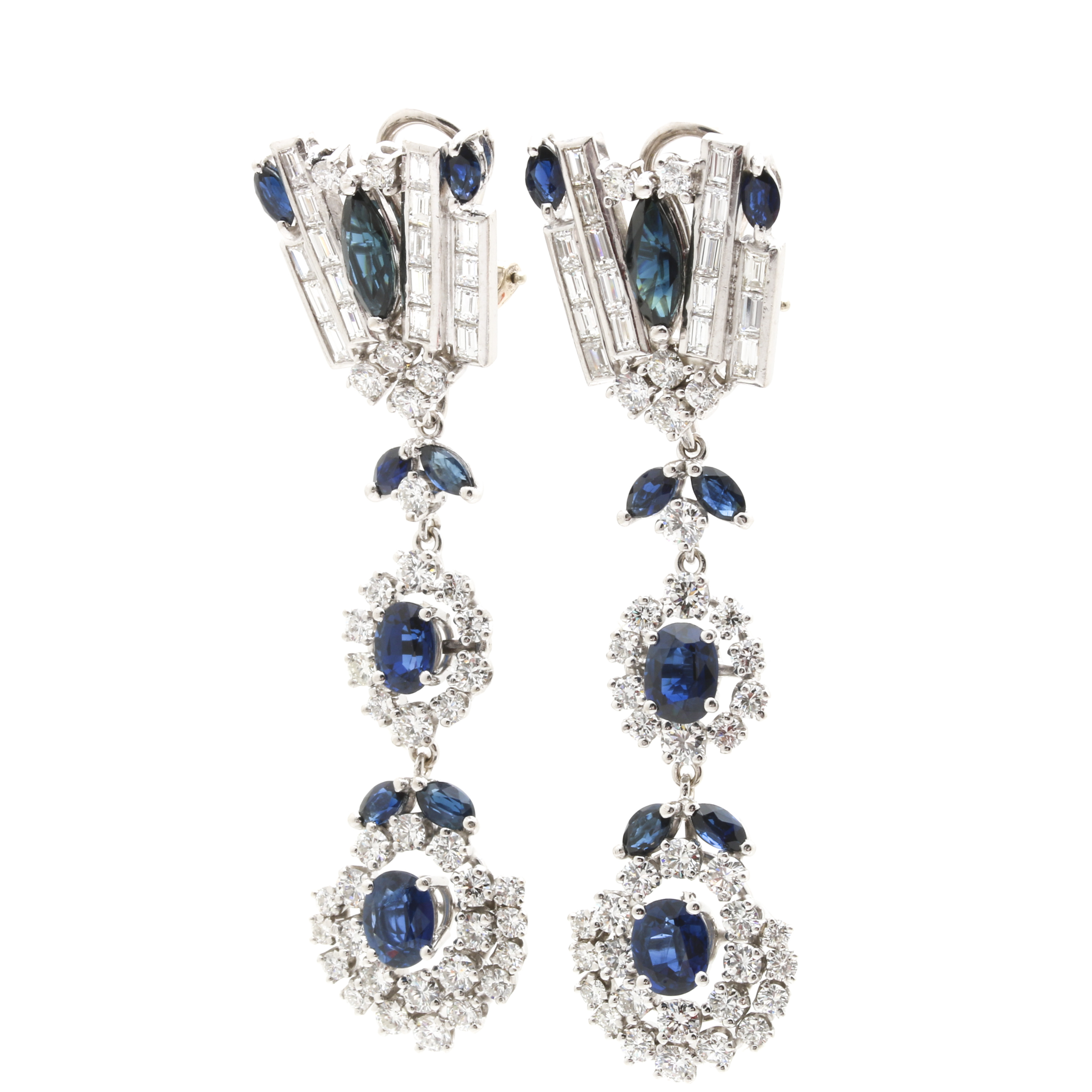18K White Gold 4.75 CTW Sapphire and 4.40 CTW Diamond Convertible Earrings
