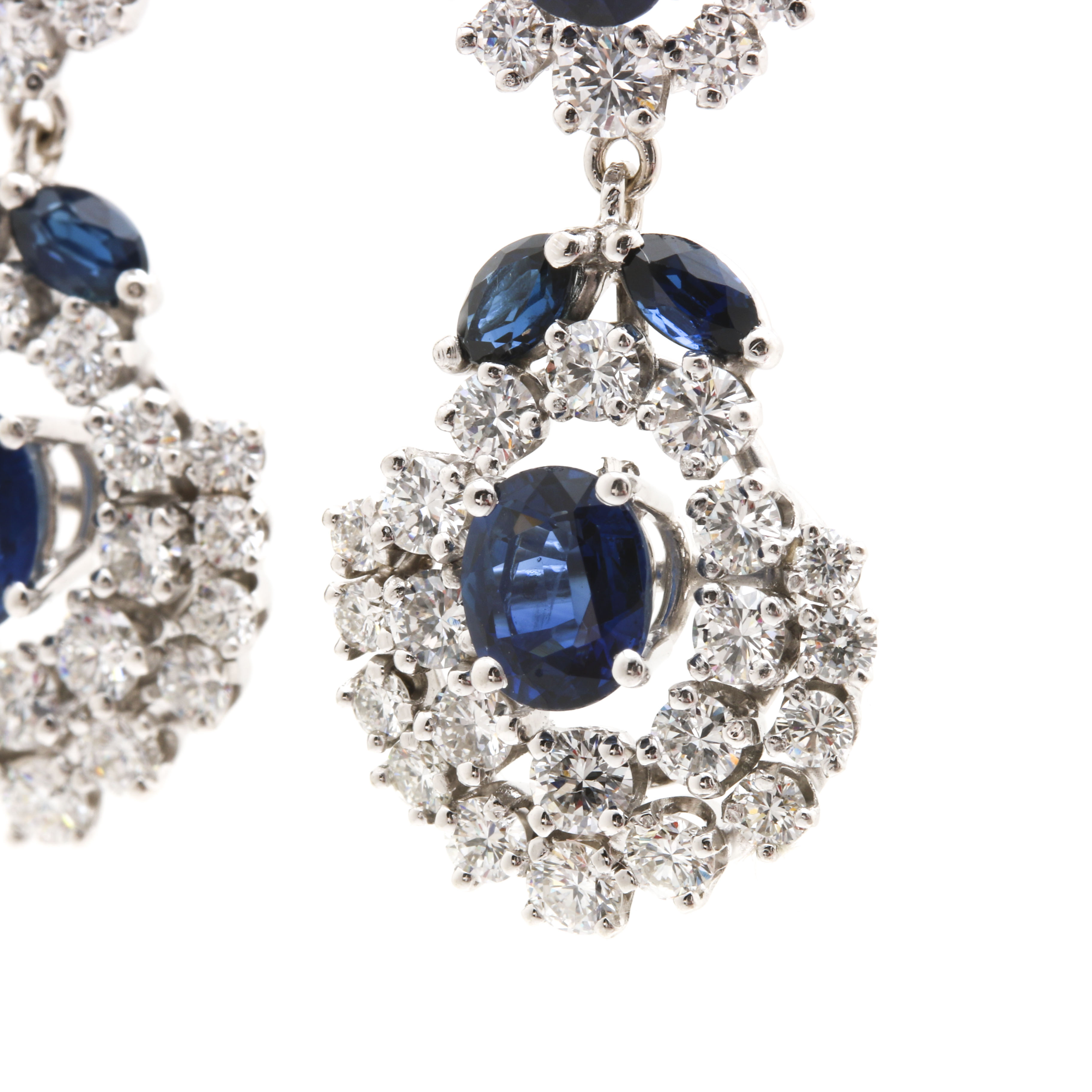 18K White Gold 4.75 CTW Sapphire and 4.40 CTW Diamond Convertible Earrings
