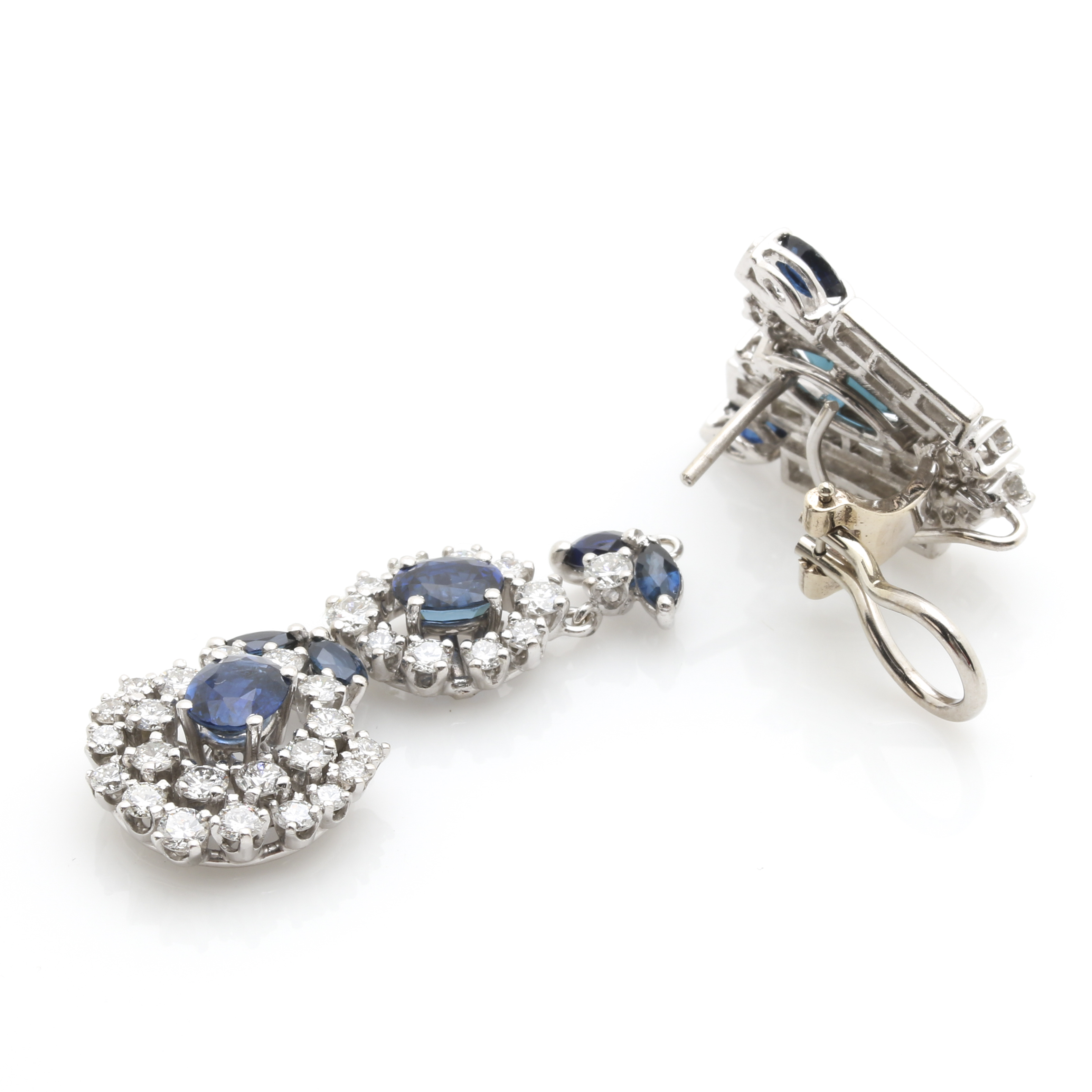 18K White Gold 4.75 CTW Sapphire and 4.40 CTW Diamond Convertible Earrings
