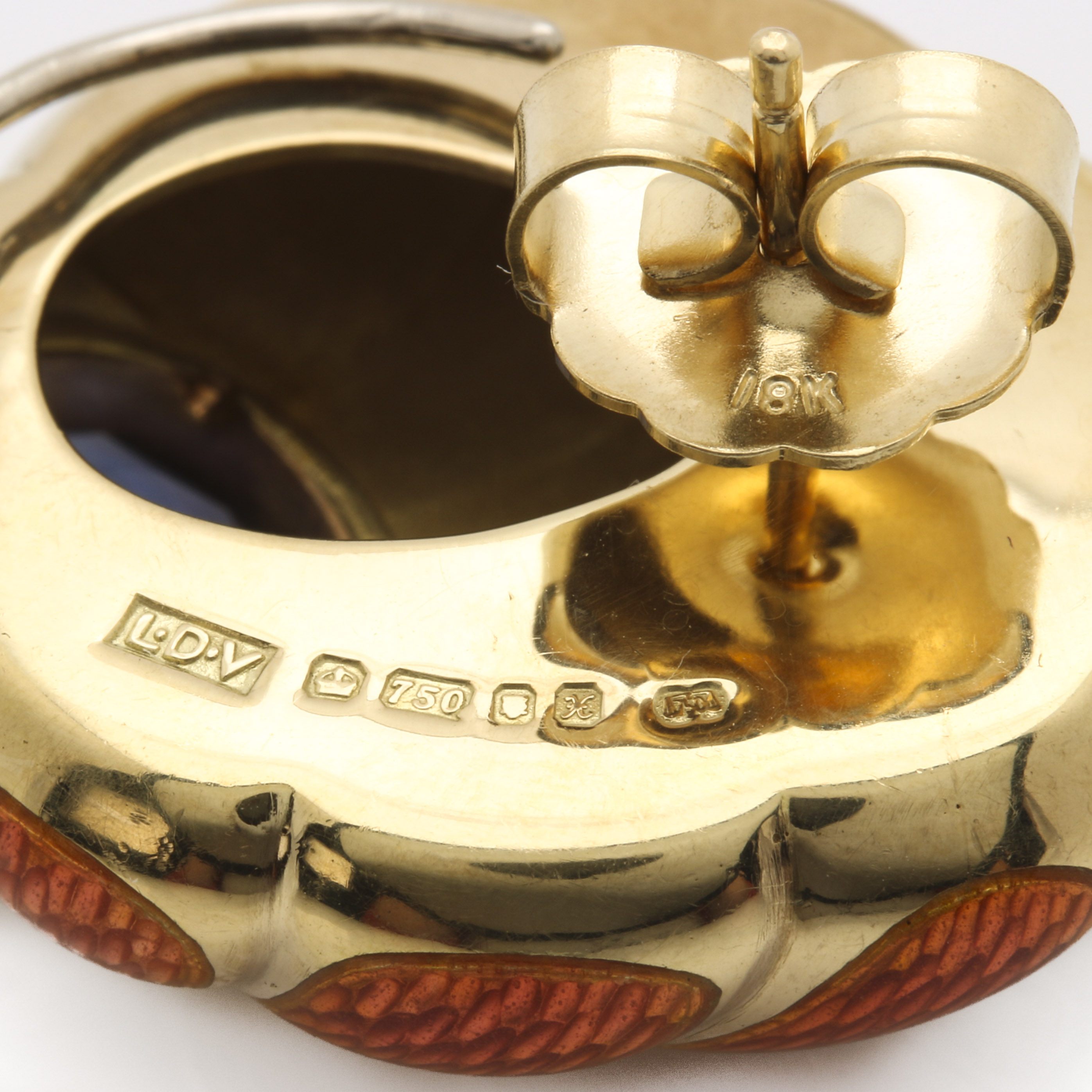 Leo De Vroomen 18K Yellow Gold Convertible Enameled Cultured South Sea Pearl, 1.00 CTW Diamond, and 3.64 CTW Tanzanite Earrings