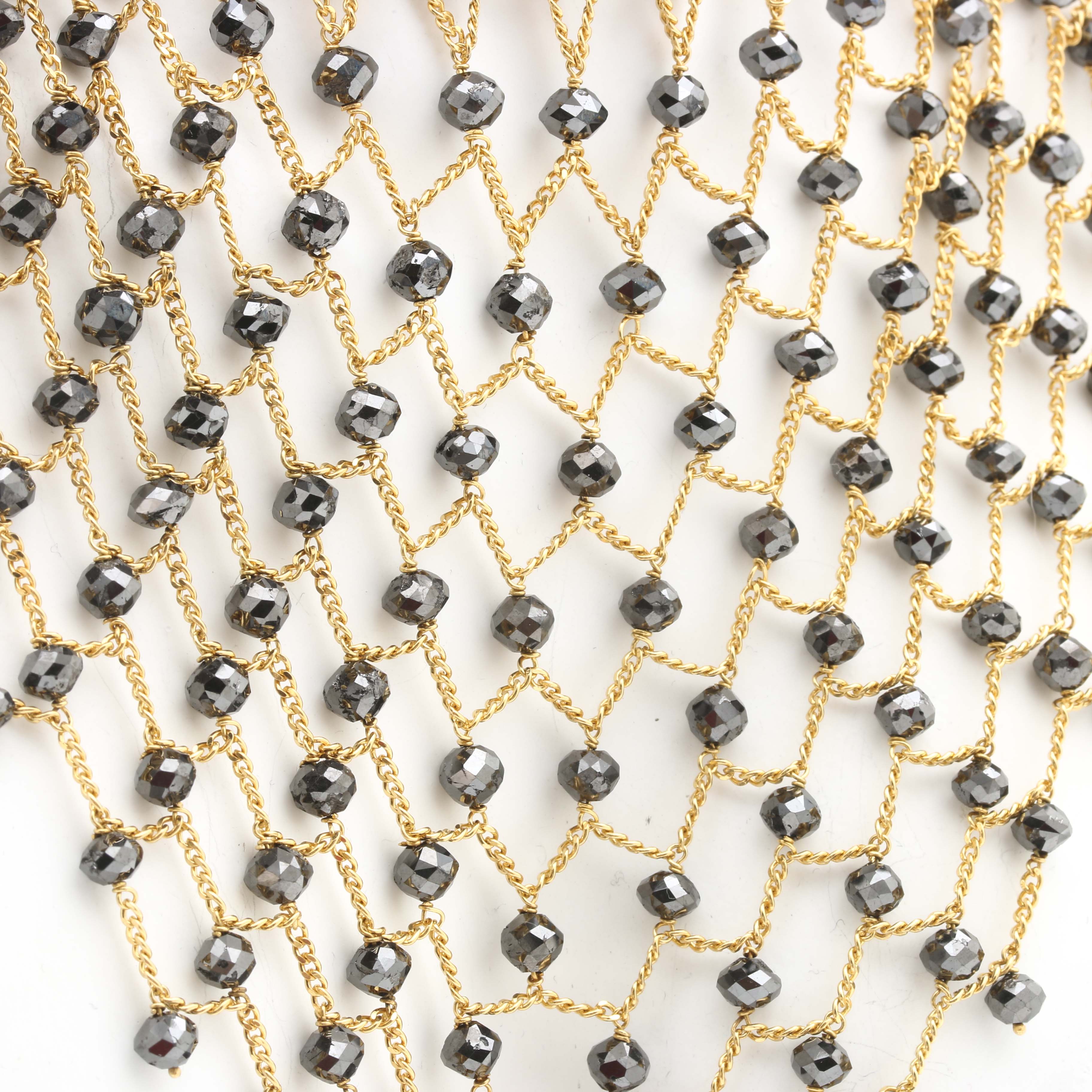 18K Yellow Gold 173.00 CTW Black Diamond Mesh Bib Necklace