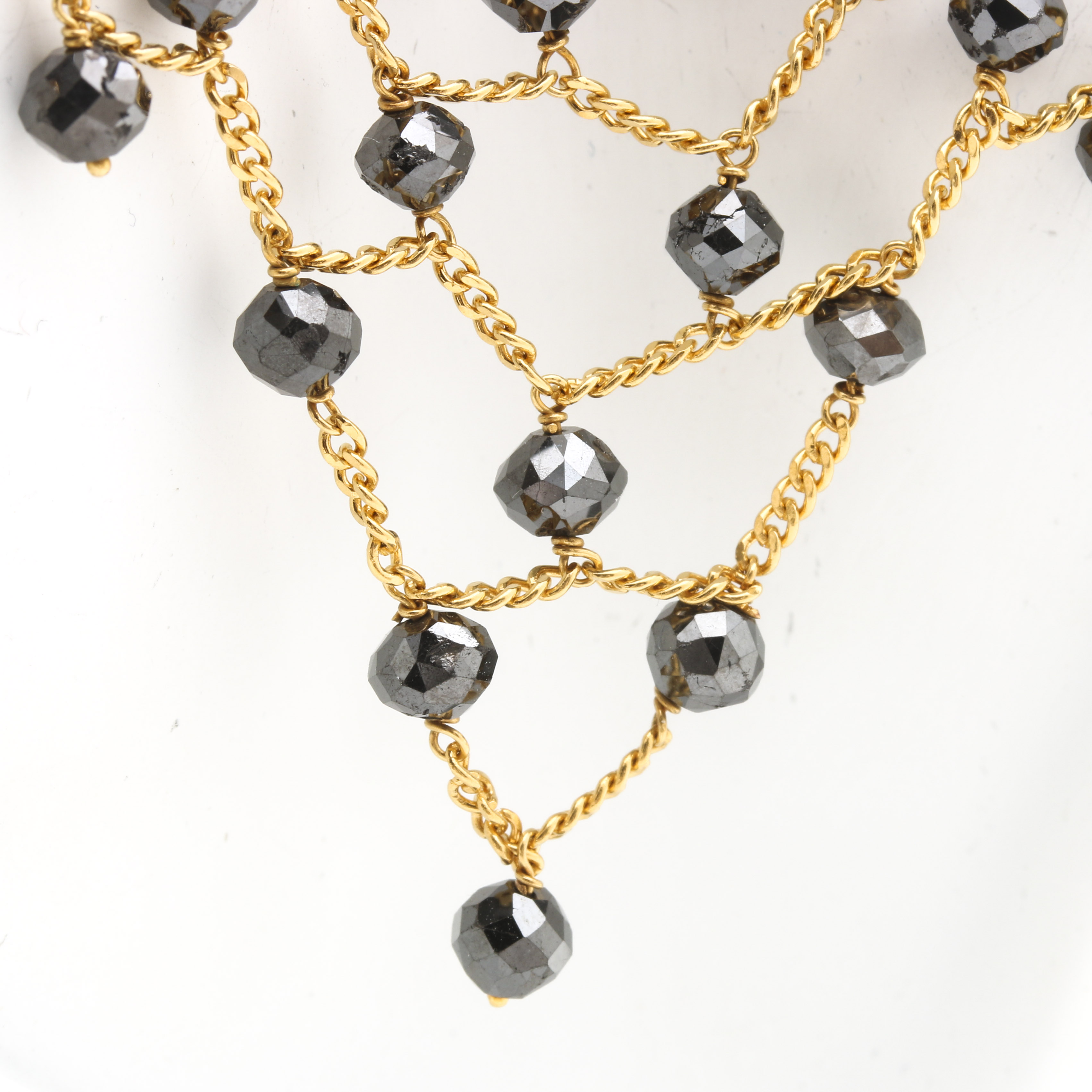 18K Yellow Gold 173.00 CTW Black Diamond Mesh Bib Necklace