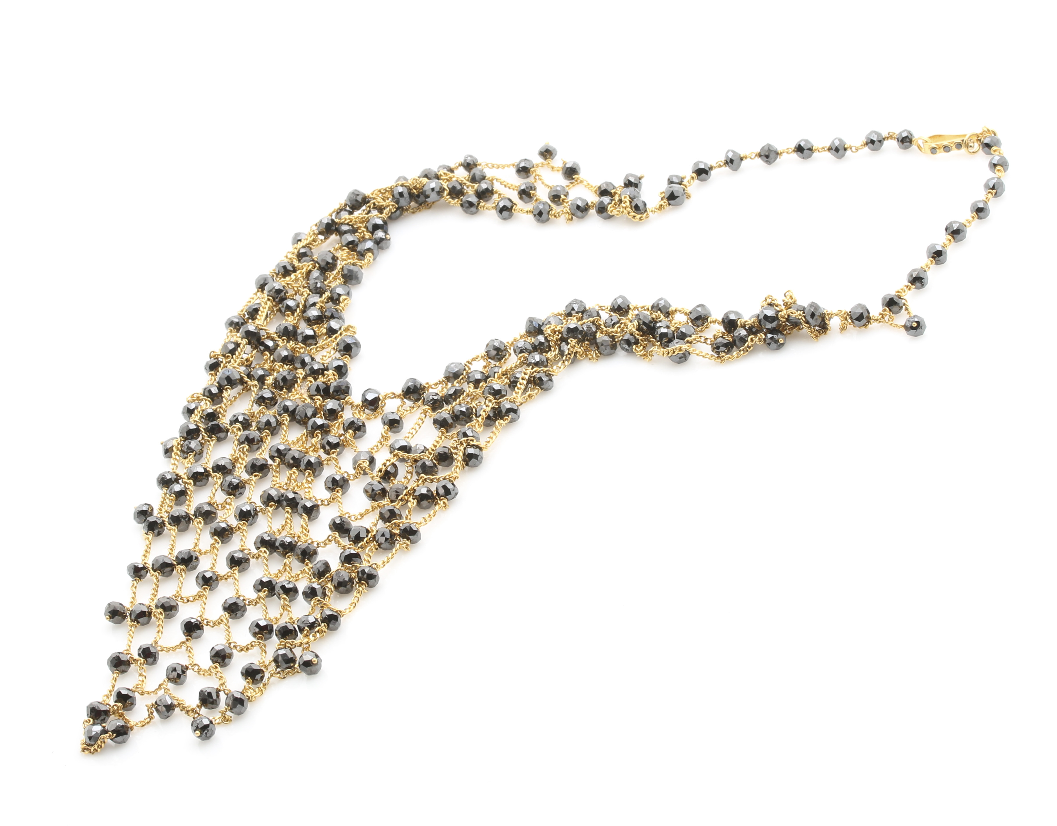 18K Yellow Gold 173.00 CTW Black Diamond Mesh Bib Necklace
